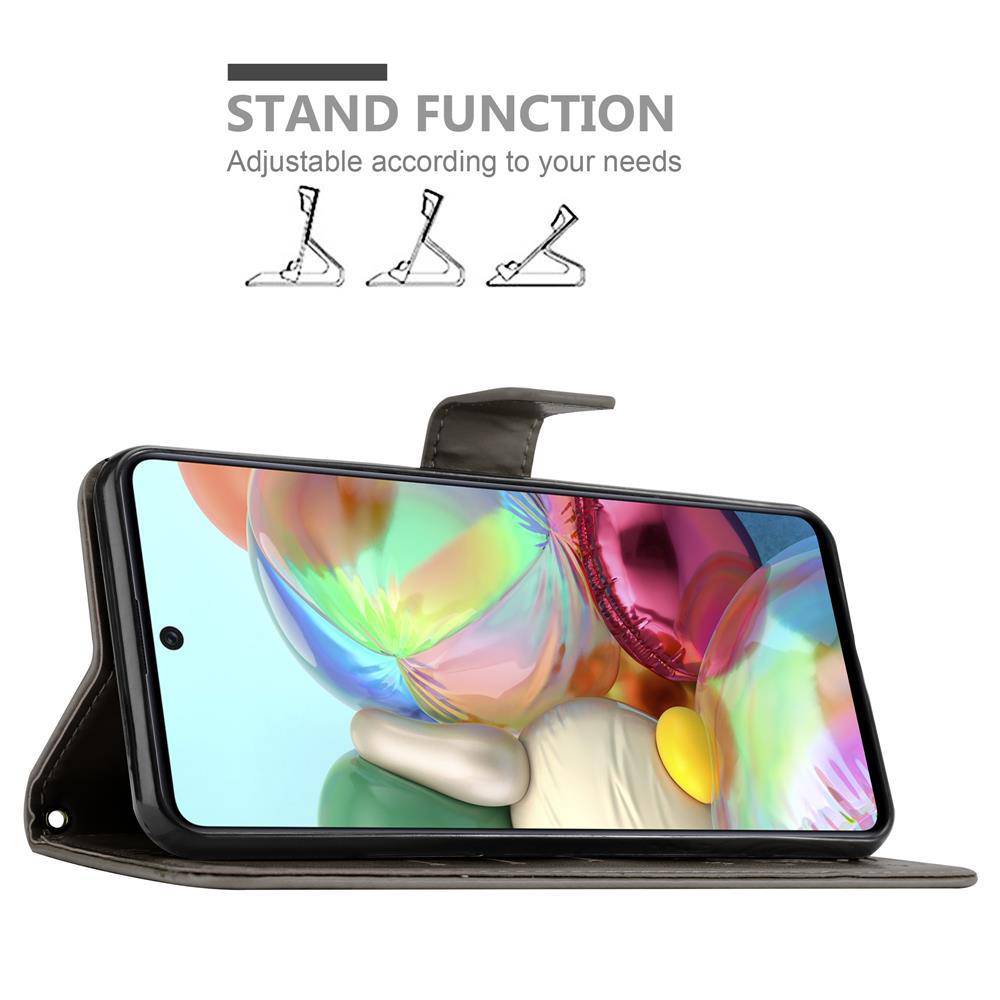 Cadorabo Hülle für Samsung Galaxy A71 4G Schutz Hülle in Grau Schutzhülle Handy Hülle Etui Case Blumen Flower