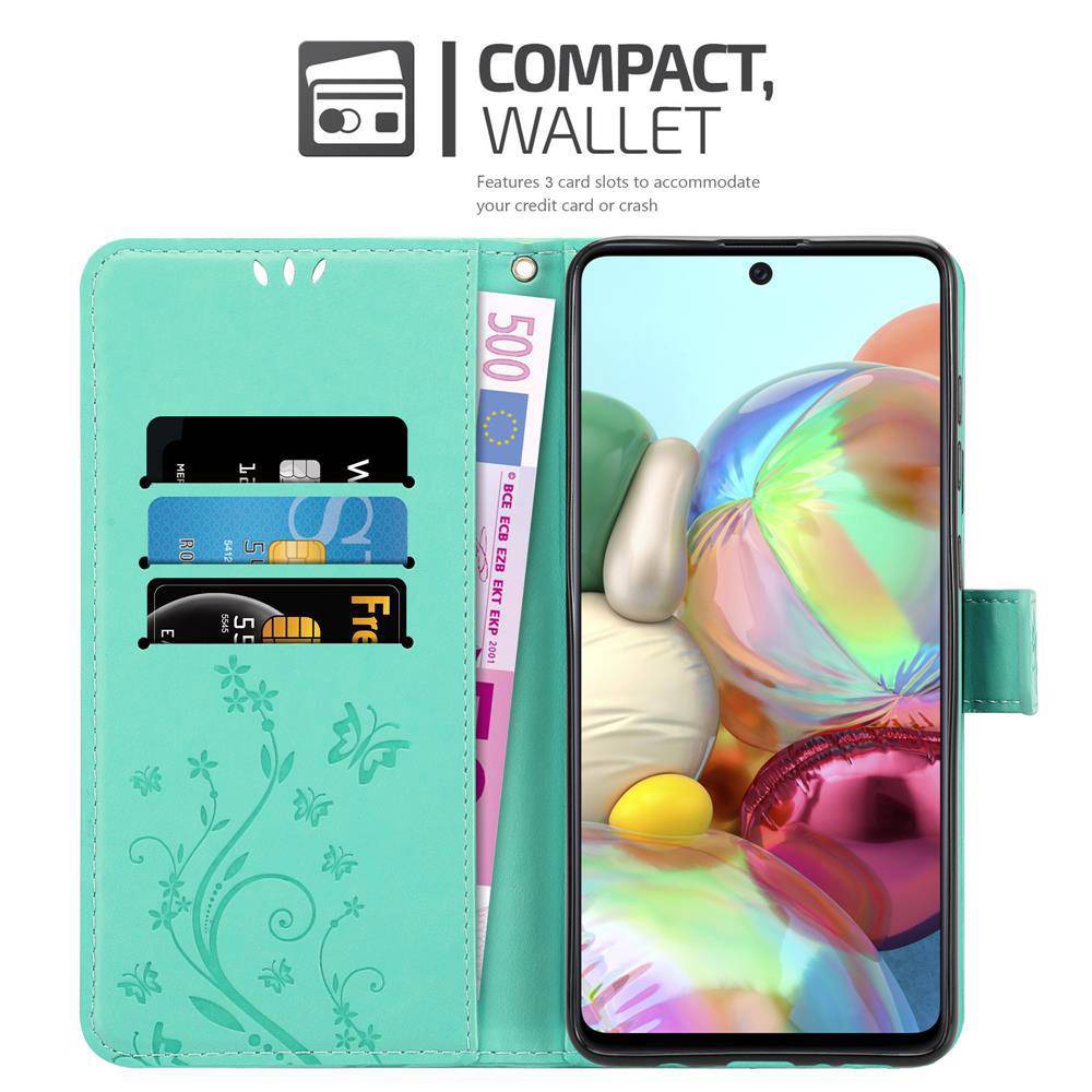 Cadorabo Hülle für Samsung Galaxy A71 4G Schutz Hülle in Türkis Schutzhülle Handy Hülle Etui Case Blumen Flower
