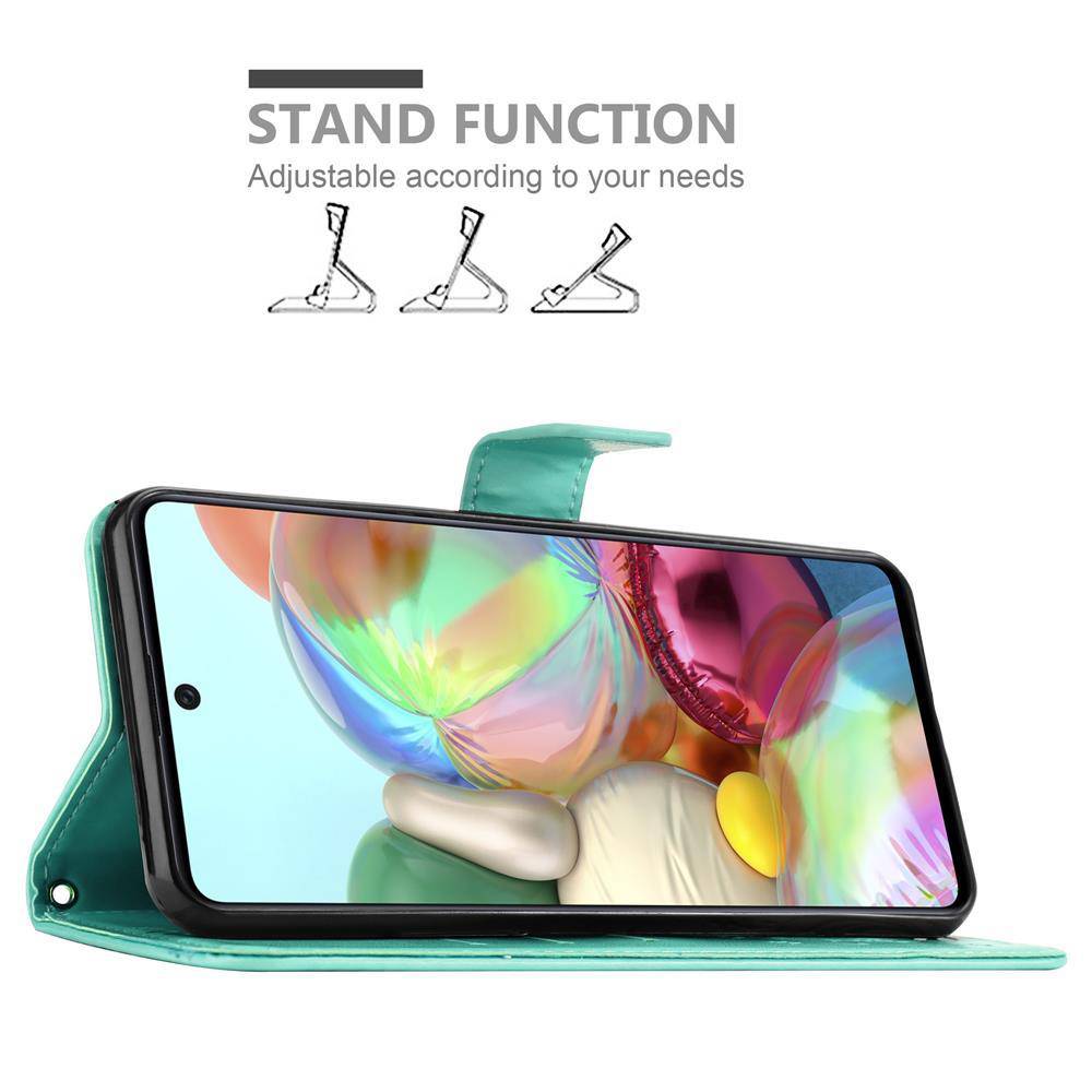 Cadorabo Hülle für Samsung Galaxy A71 4G Schutz Hülle in Türkis Schutzhülle Handy Hülle Etui Case Blumen Flower