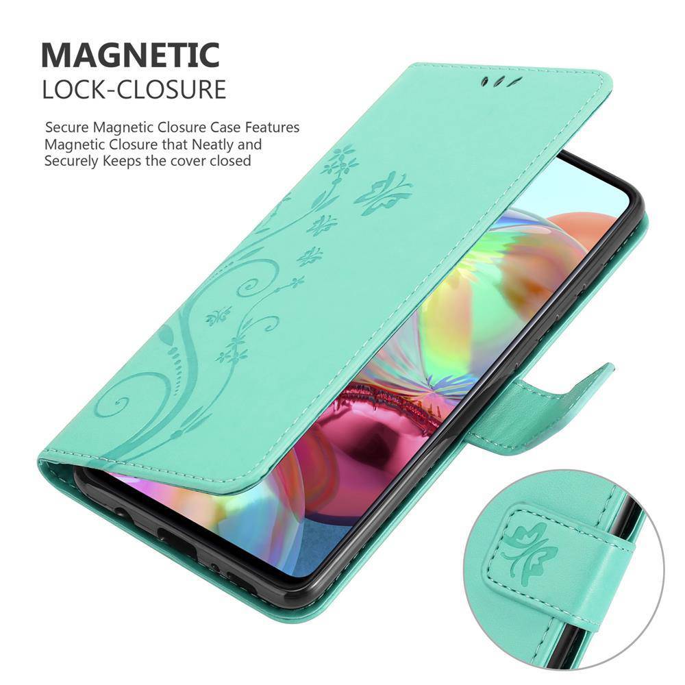 Cadorabo Hülle für Samsung Galaxy A71 4G Schutz Hülle in Türkis Schutzhülle Handy Hülle Etui Case Blumen Flower