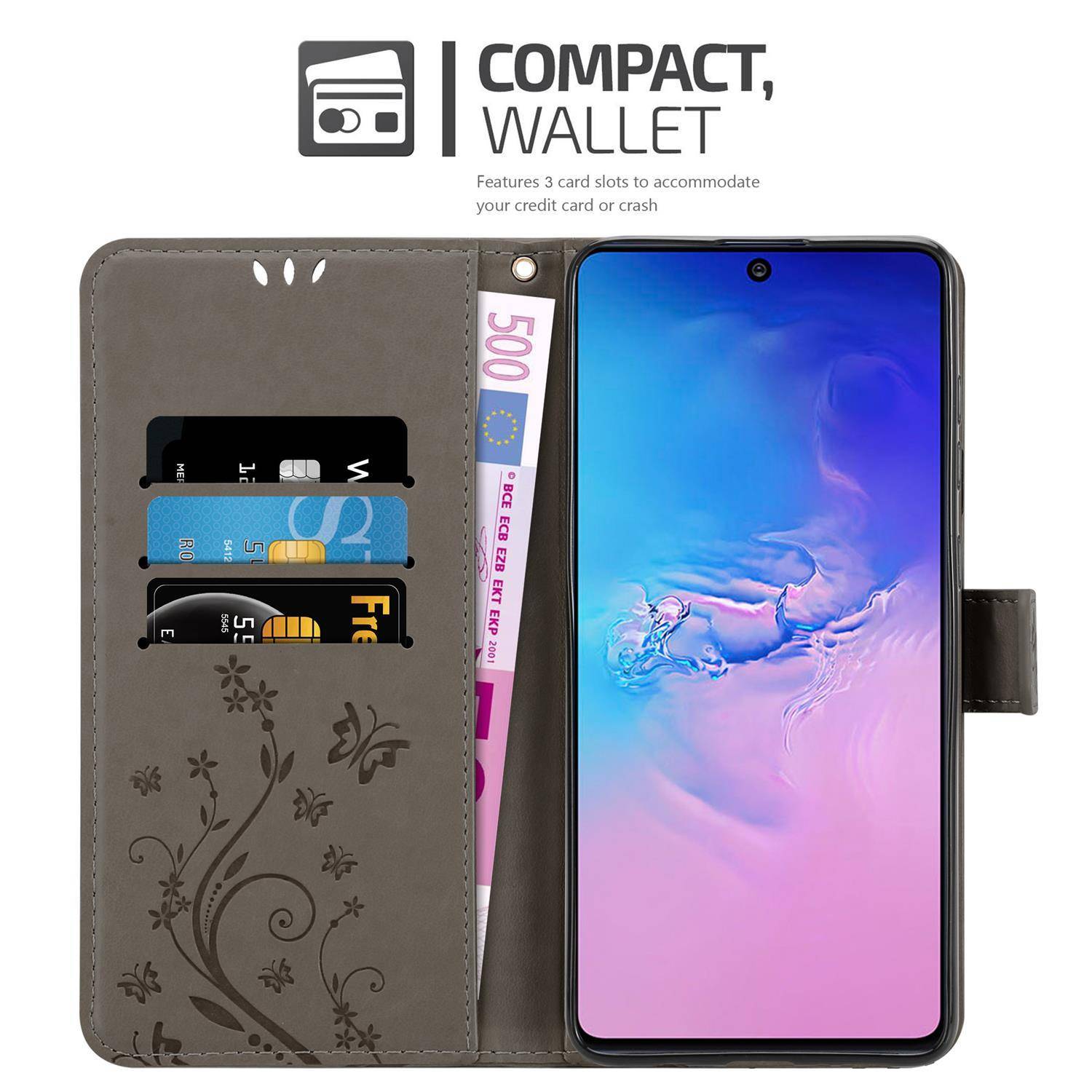 Cadorabo Hülle für Samsung Galaxy A91 / S10 LITE / M80s Schutz Hülle in Grau Schutzhülle Handy Hülle Etui Case Blumen