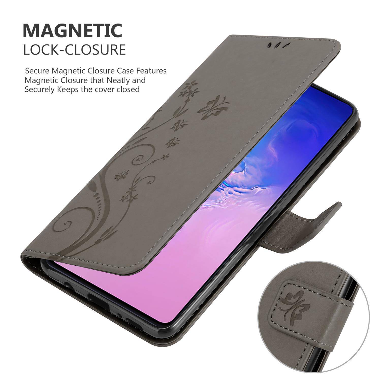 Cadorabo Hülle für Samsung Galaxy A91 / S10 LITE / M80s Schutz Hülle in Grau Schutzhülle Handy Hülle Etui Case Blumen