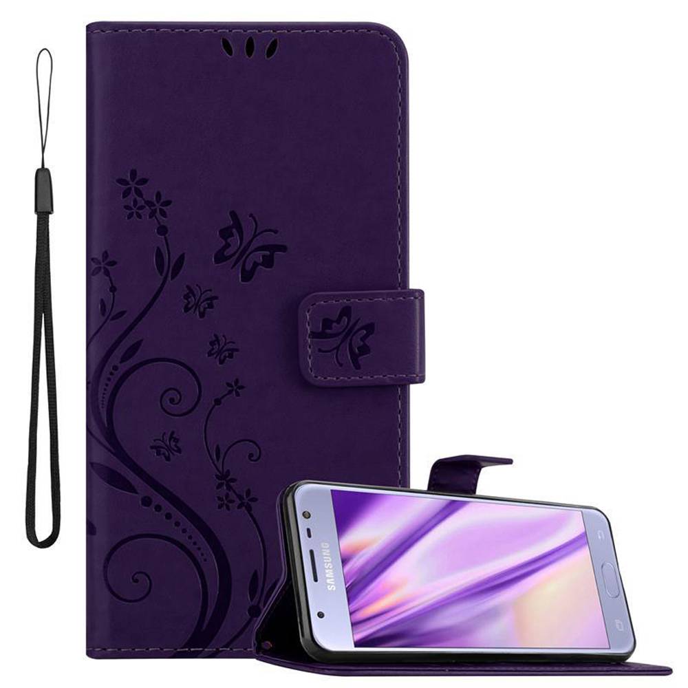 Cadorabo Hülle für Samsung Galaxy J3 2017 Schutz Hülle in Lila Schutzhülle Handy Hülle Etui Case Blumen Flower