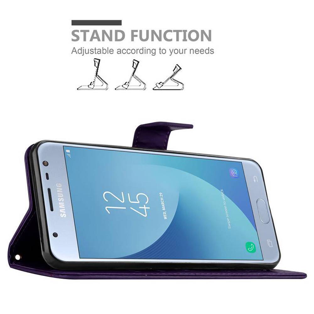 Cadorabo Hülle für Samsung Galaxy J3 2017 Schutz Hülle in Lila Schutzhülle Handy Hülle Etui Case Blumen Flower