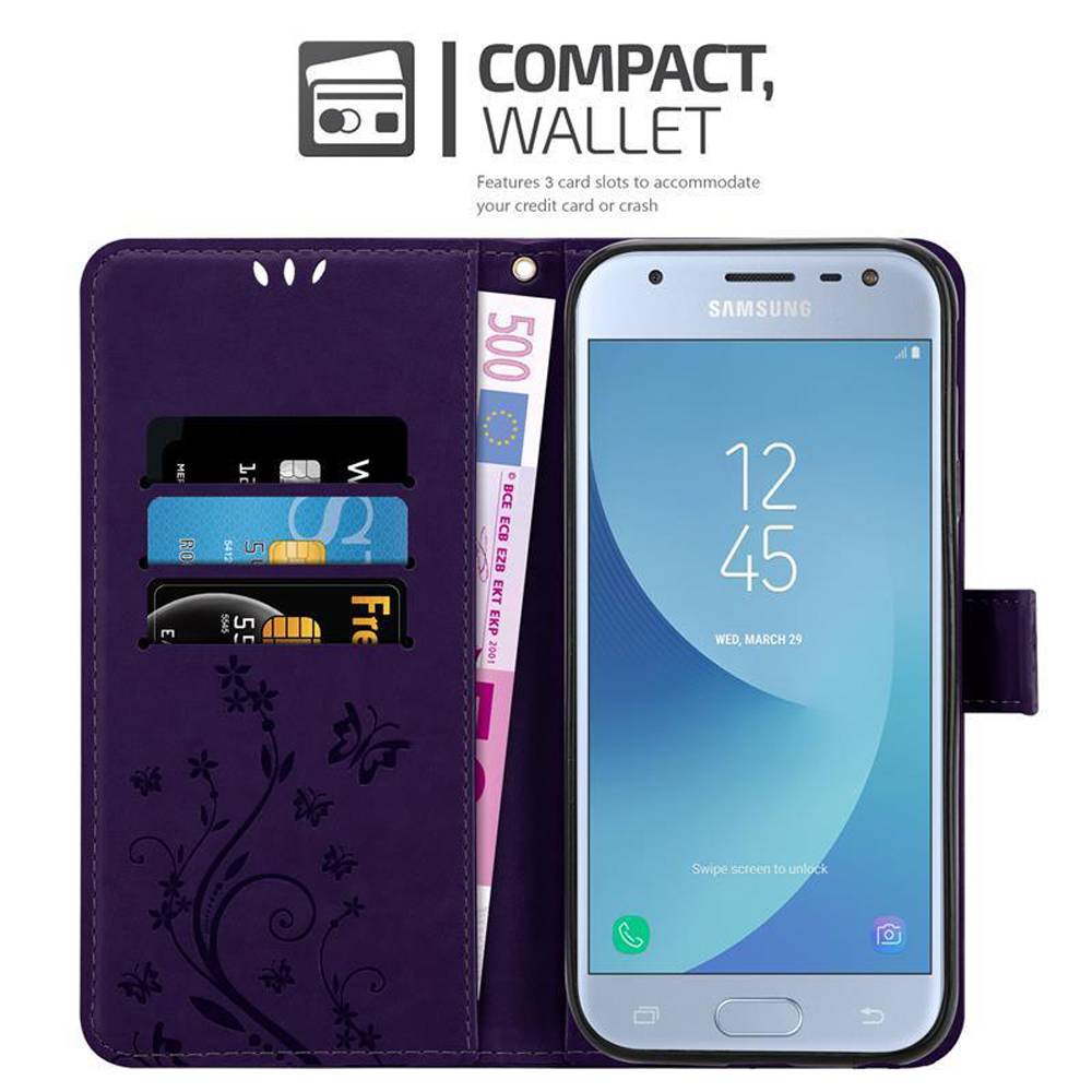 Cadorabo Hülle für Samsung Galaxy J3 2017 Schutz Hülle in Lila Schutzhülle Handy Hülle Etui Case Blumen Flower
