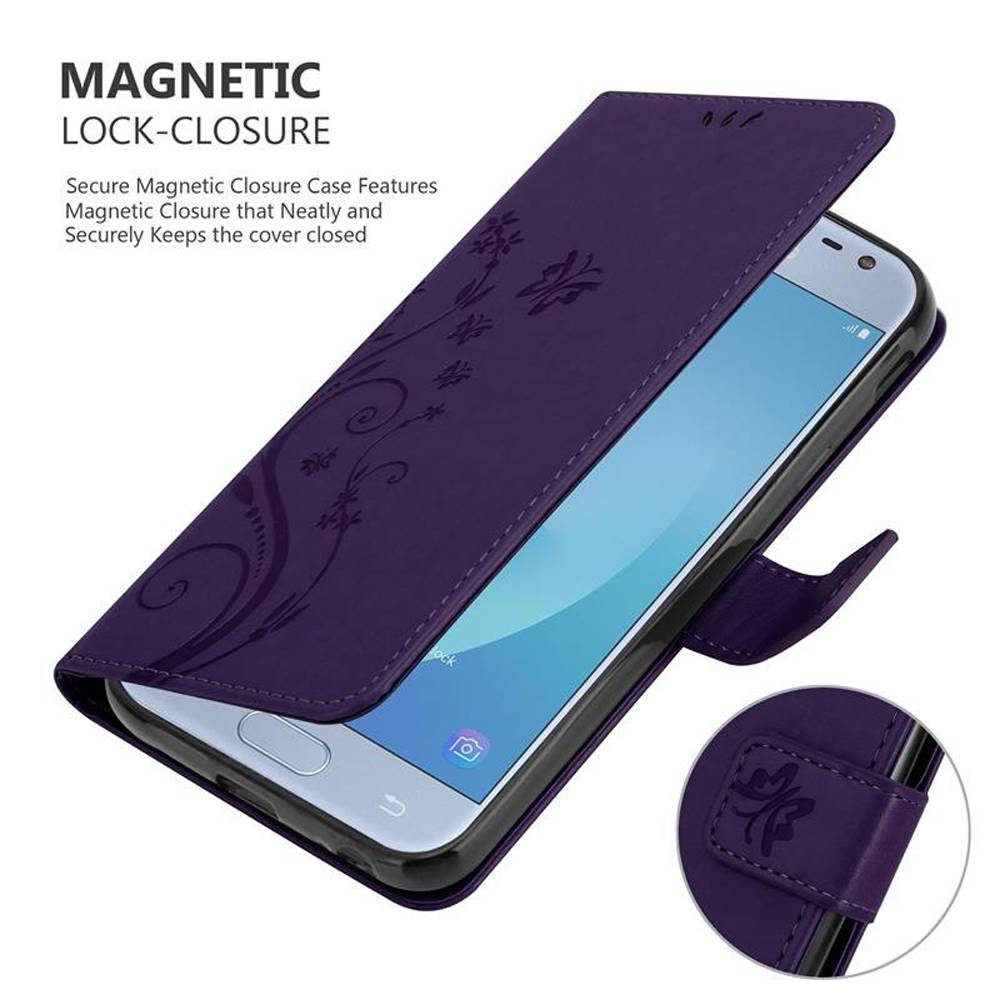 Cadorabo Hülle für Samsung Galaxy J3 2017 Schutz Hülle in Lila Schutzhülle Handy Hülle Etui Case Blumen Flower