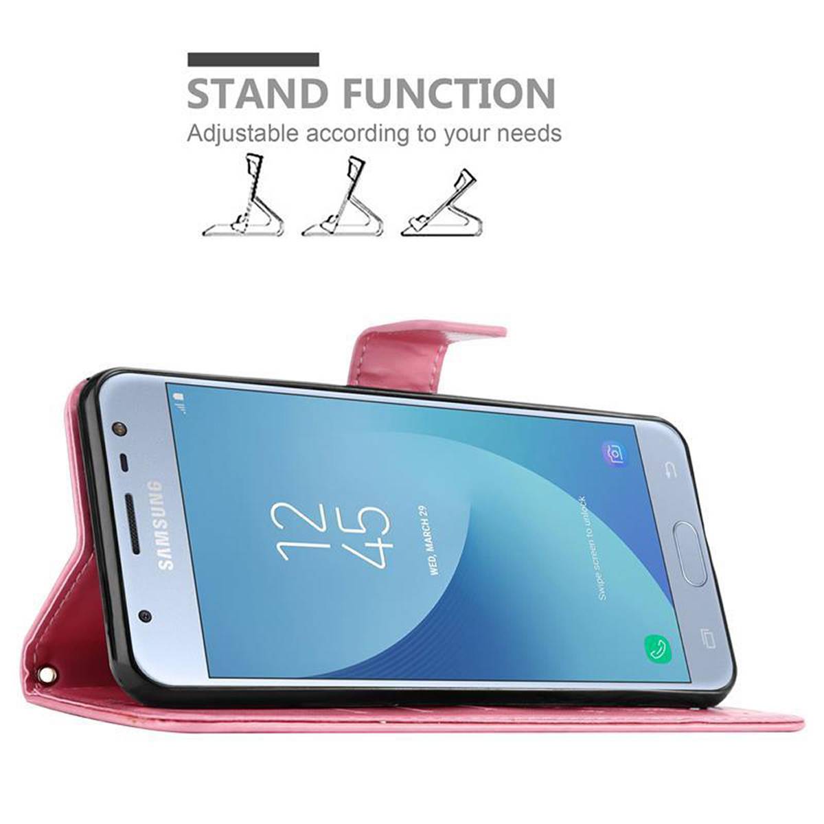 Cadorabo Hülle für Samsung Galaxy J3 2017 Schutz Hülle in Rosa Schutzhülle Handy Hülle Etui Case Blumen Flower