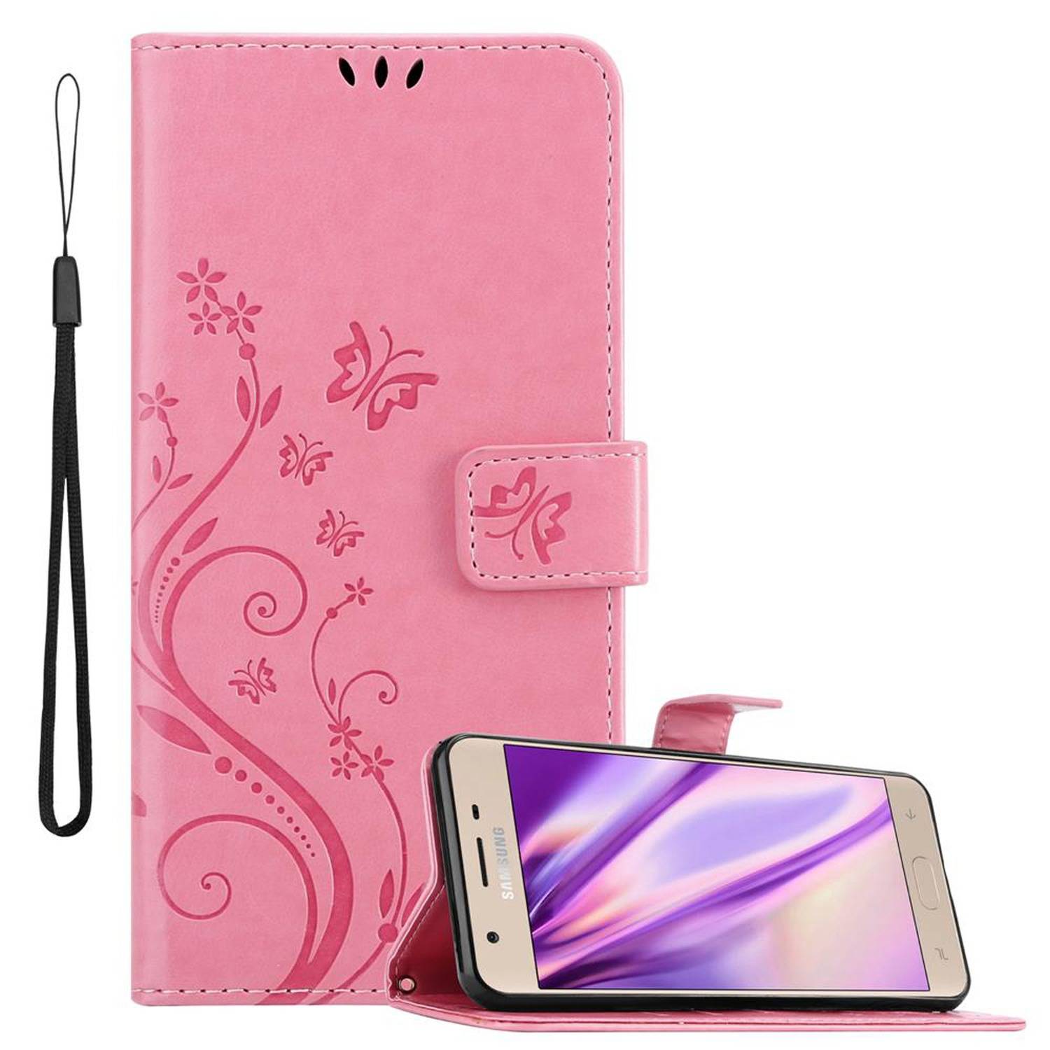 Cadorabo Hülle für Samsung Galaxy J3 2018 Schutz Hülle in Rosa Schutzhülle Handy Hülle Etui Case Blumen Flower