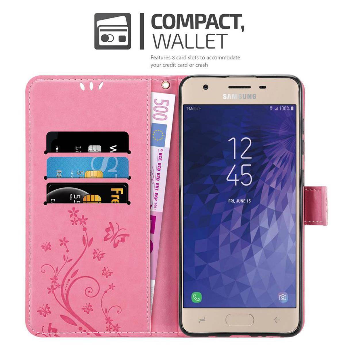 Cadorabo Hülle für Samsung Galaxy J3 2018 Schutz Hülle in Rosa Schutzhülle Handy Hülle Etui Case Blumen Flower