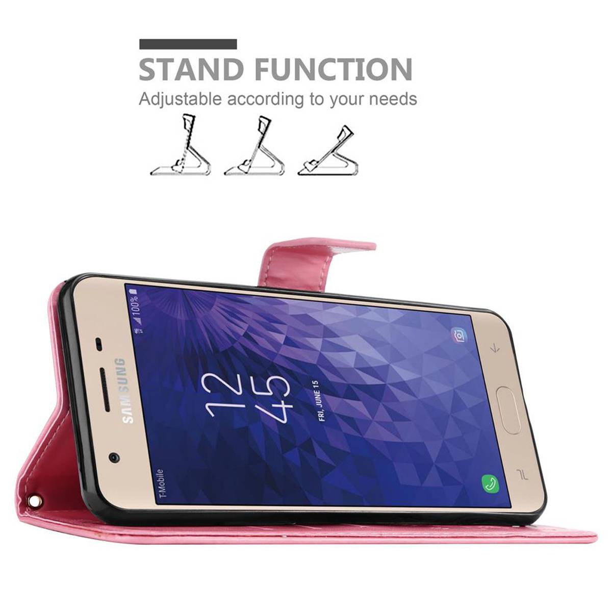 Cadorabo Hülle für Samsung Galaxy J3 2018 Schutz Hülle in Rosa Schutzhülle Handy Hülle Etui Case Blumen Flower