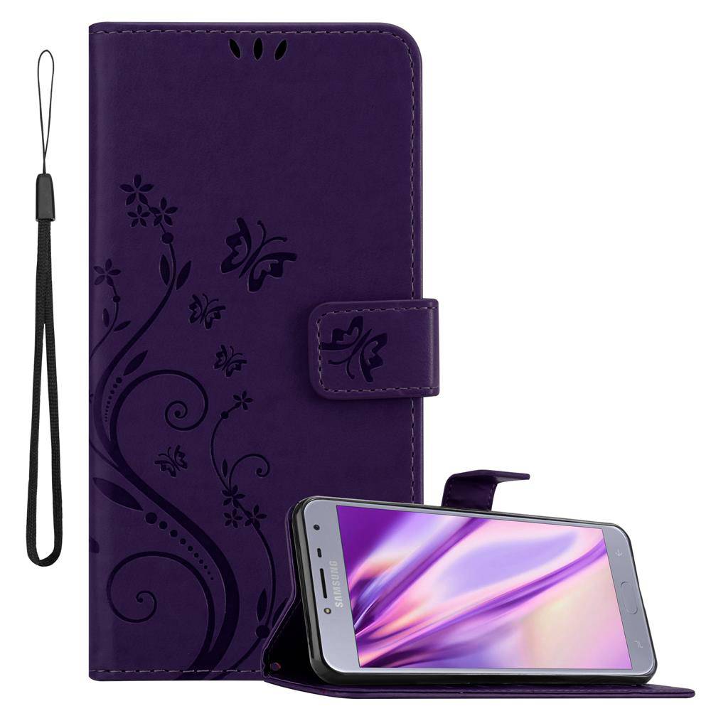 Cadorabo Hülle für Samsung Galaxy J4 2018 Schutz Hülle in Lila Schutzhülle Handy Hülle Etui Case Blumen Flower