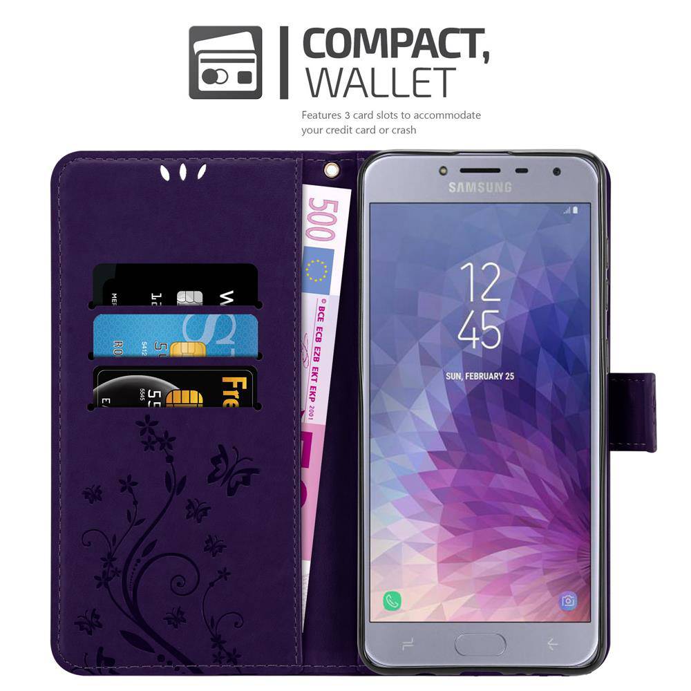 Cadorabo Hülle für Samsung Galaxy J4 2018 Schutz Hülle in Lila Schutzhülle Handy Hülle Etui Case Blumen Flower