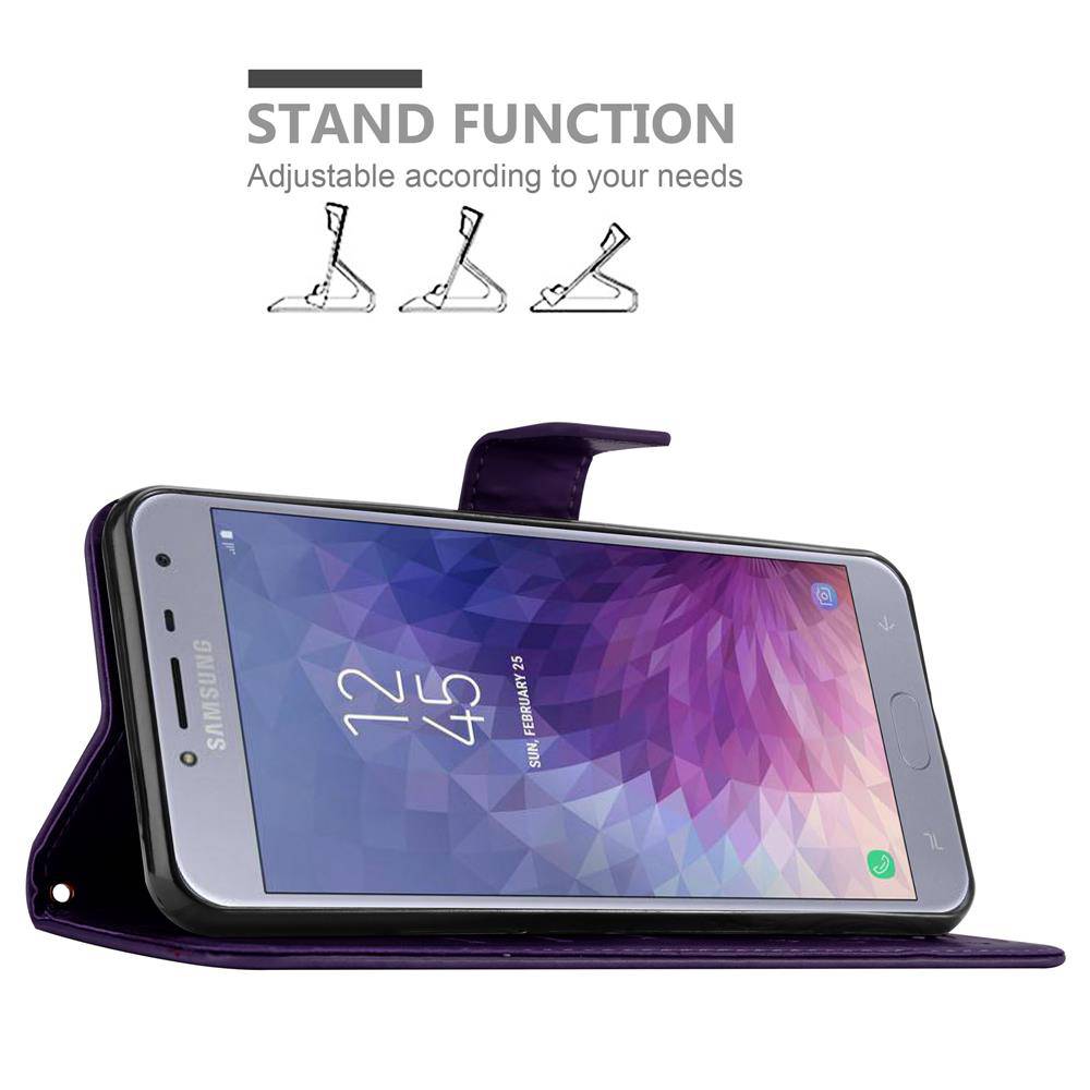 Cadorabo Hülle für Samsung Galaxy J4 2018 Schutz Hülle in Lila Schutzhülle Handy Hülle Etui Case Blumen Flower