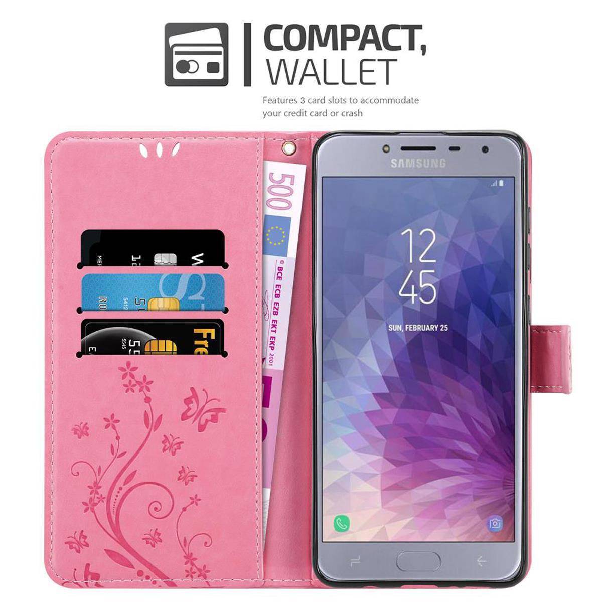 Cadorabo Hülle für Samsung Galaxy J4 2018 Schutz Hülle in Rosa Schutzhülle Handy Hülle Etui Case Blumen Flower