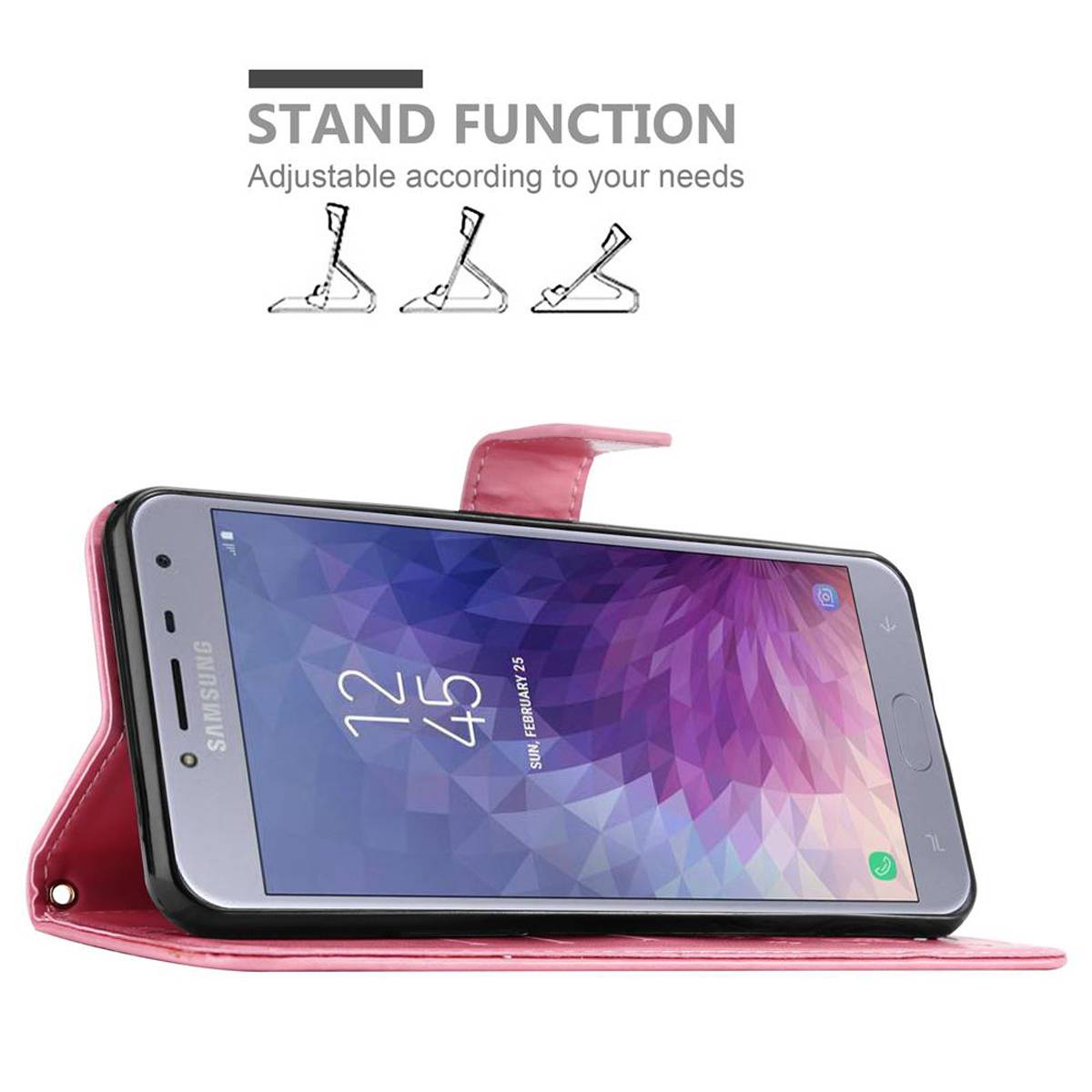 Cadorabo Hülle für Samsung Galaxy J4 2018 Schutz Hülle in Rosa Schutzhülle Handy Hülle Etui Case Blumen Flower