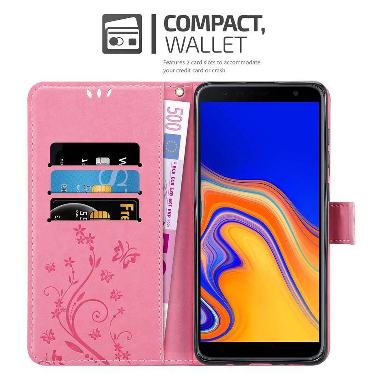 Cadorabo Hülle für Samsung Galaxy J4 PLUS Schutz Hülle in Rosa Schutzhülle Handy Hülle Etui Case Blumen Flower