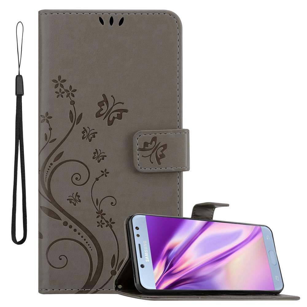 Cadorabo Hülle für Samsung Galaxy J5 2017 Schutz Hülle in Grau Schutzhülle Handy Hülle Etui Case Blumen Flower