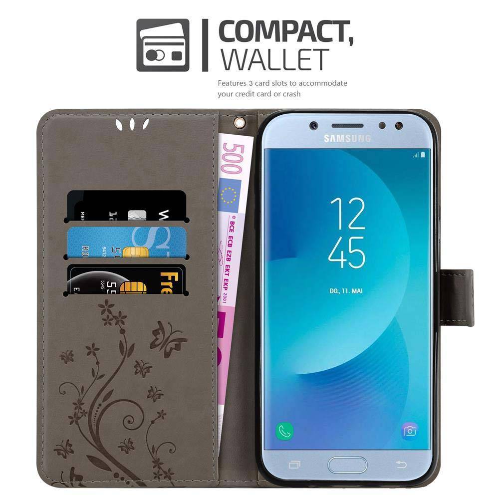 Cadorabo Hülle für Samsung Galaxy J5 2017 Schutz Hülle in Grau Schutzhülle Handy Hülle Etui Case Blumen Flower