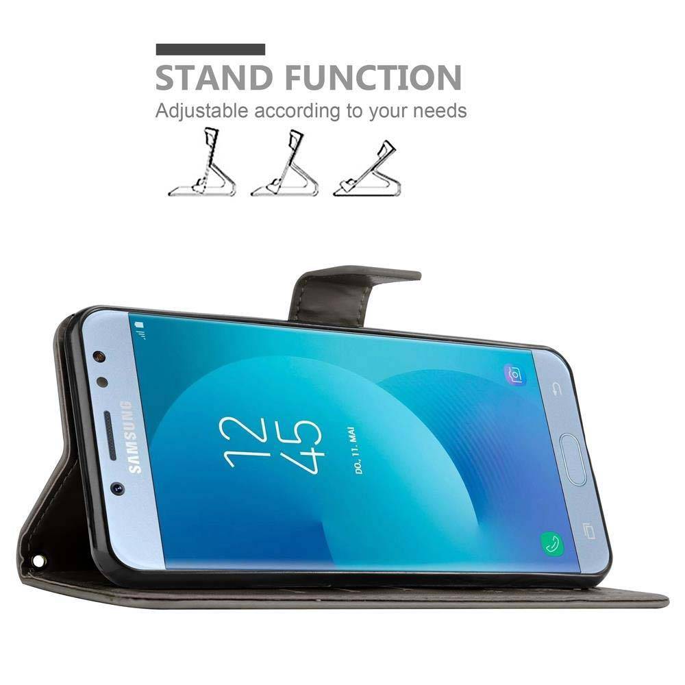 Cadorabo Hülle für Samsung Galaxy J5 2017 Schutz Hülle in Grau Schutzhülle Handy Hülle Etui Case Blumen Flower