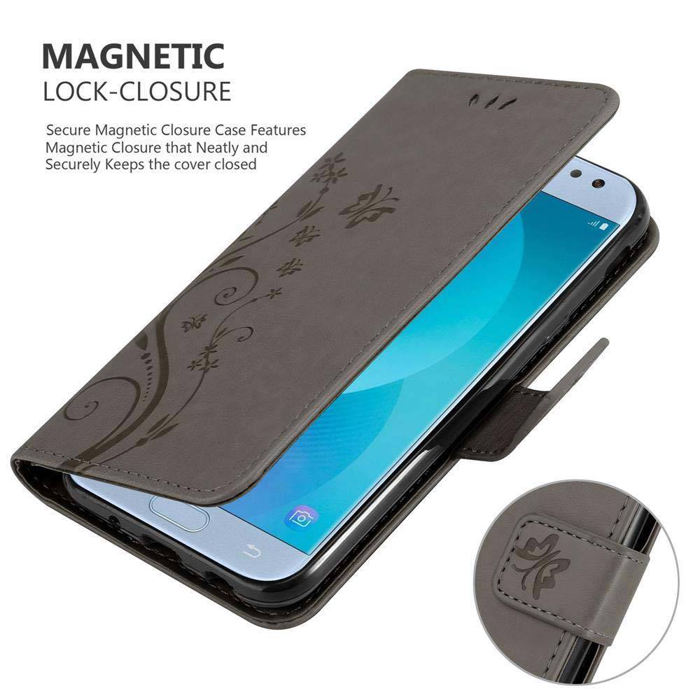 Cadorabo Hülle für Samsung Galaxy J5 2017 Schutz Hülle in Grau Schutzhülle Handy Hülle Etui Case Blumen Flower