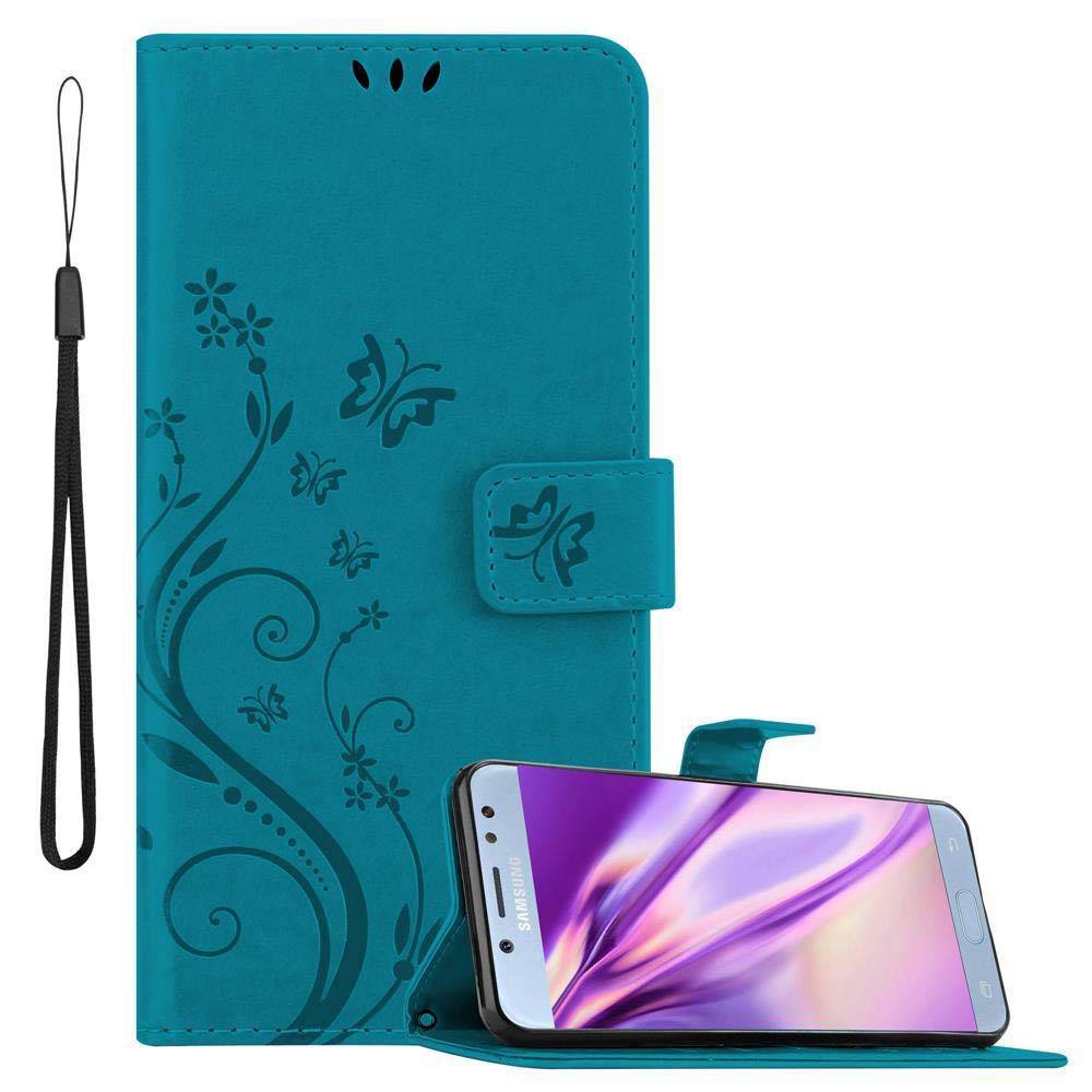 Cadorabo Hülle für Samsung Galaxy J5 2017 Schutz Hülle in Blau Schutzhülle Handy Hülle Etui Case Blumen Flower