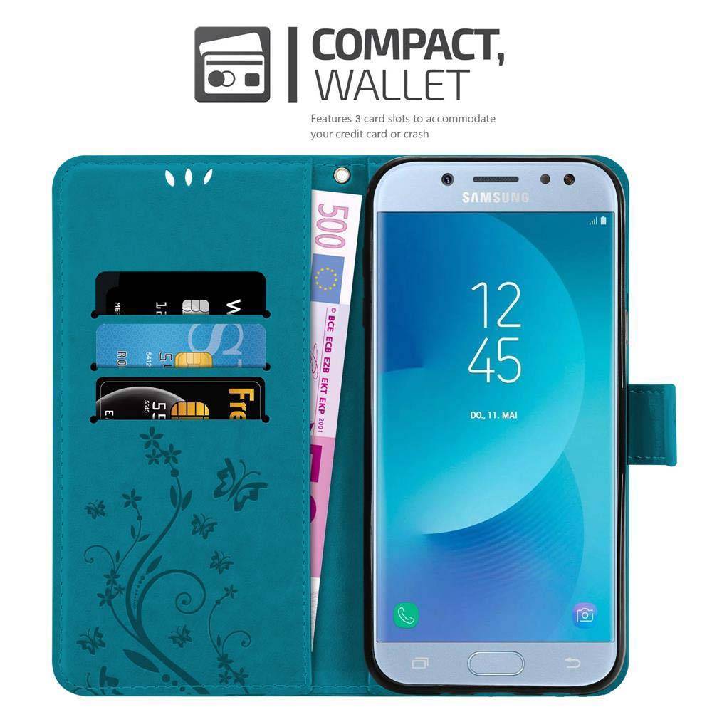 Cadorabo Hülle für Samsung Galaxy J5 2017 Schutz Hülle in Blau Schutzhülle Handy Hülle Etui Case Blumen Flower
