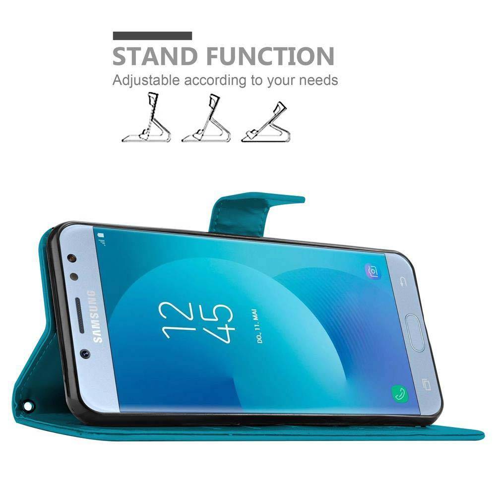 Cadorabo Hülle für Samsung Galaxy J5 2017 Schutz Hülle in Blau Schutzhülle Handy Hülle Etui Case Blumen Flower