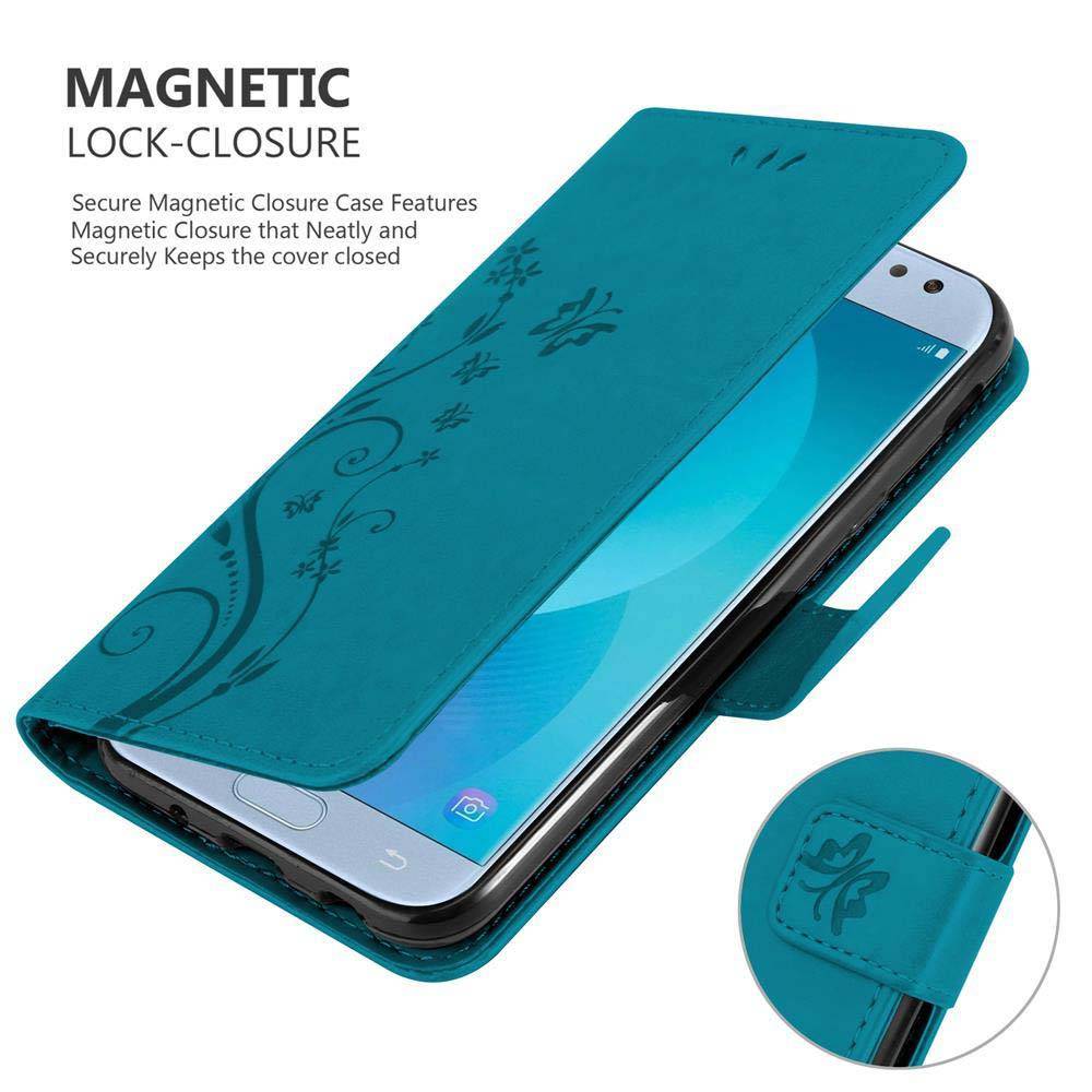 Cadorabo Hülle für Samsung Galaxy J5 2017 Schutz Hülle in Blau Schutzhülle Handy Hülle Etui Case Blumen Flower