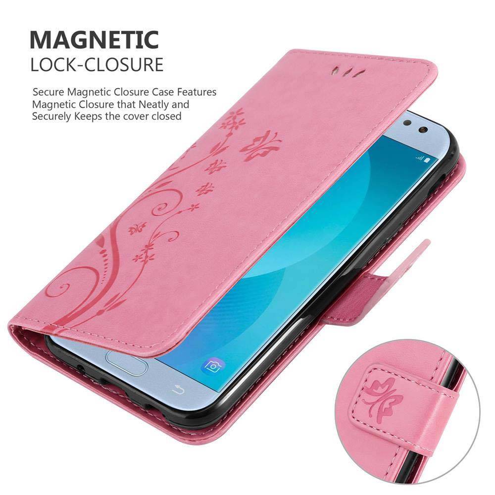 Cadorabo Hülle für Samsung Galaxy J5 2017 Schutz Hülle in Rosa Schutzhülle Handy Hülle Etui Case Blumen Flower