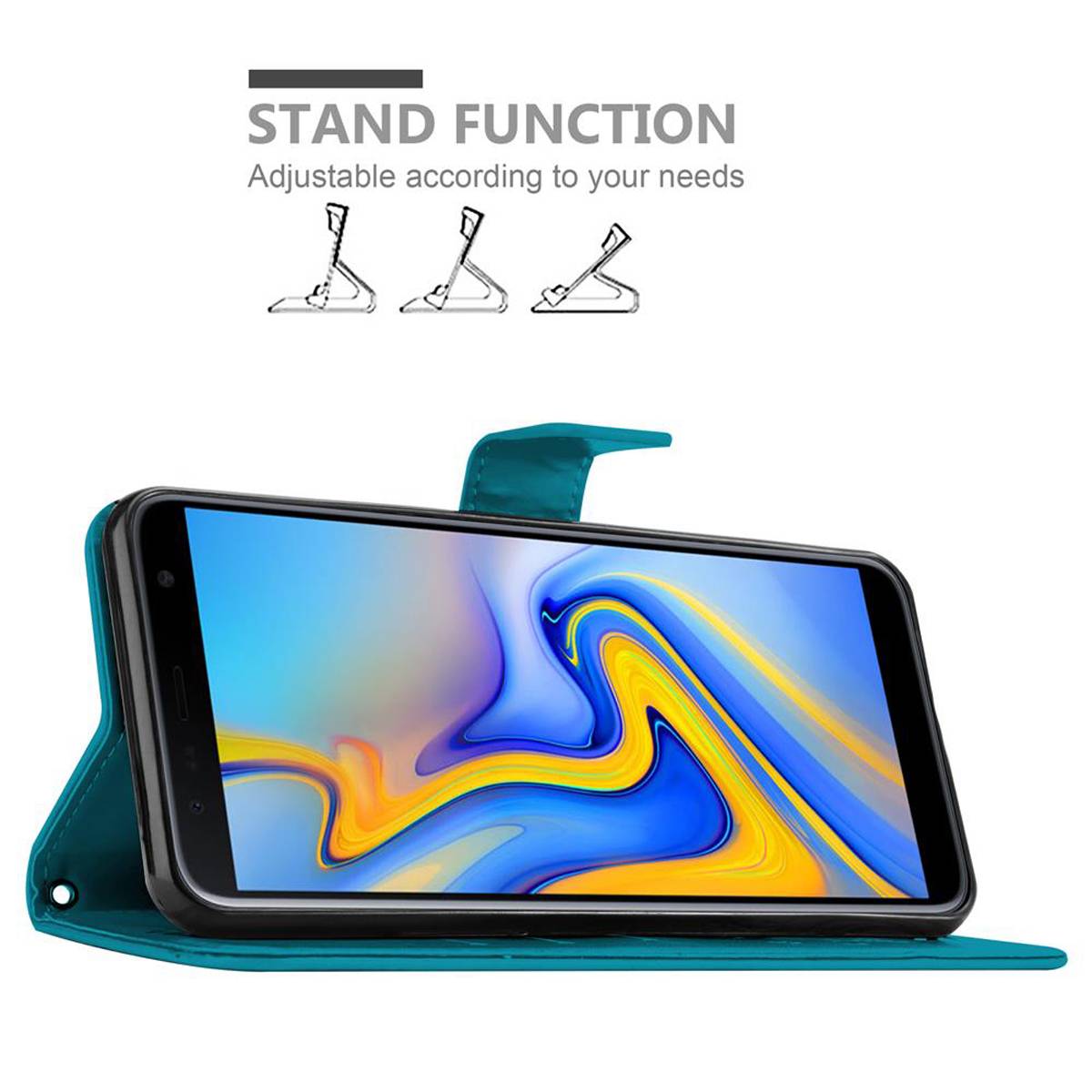 Cadorabo Hülle für Samsung Galaxy J6 PLUS Schutz Hülle in Blau Schutzhülle Handy Hülle Etui Case Blumen Flower