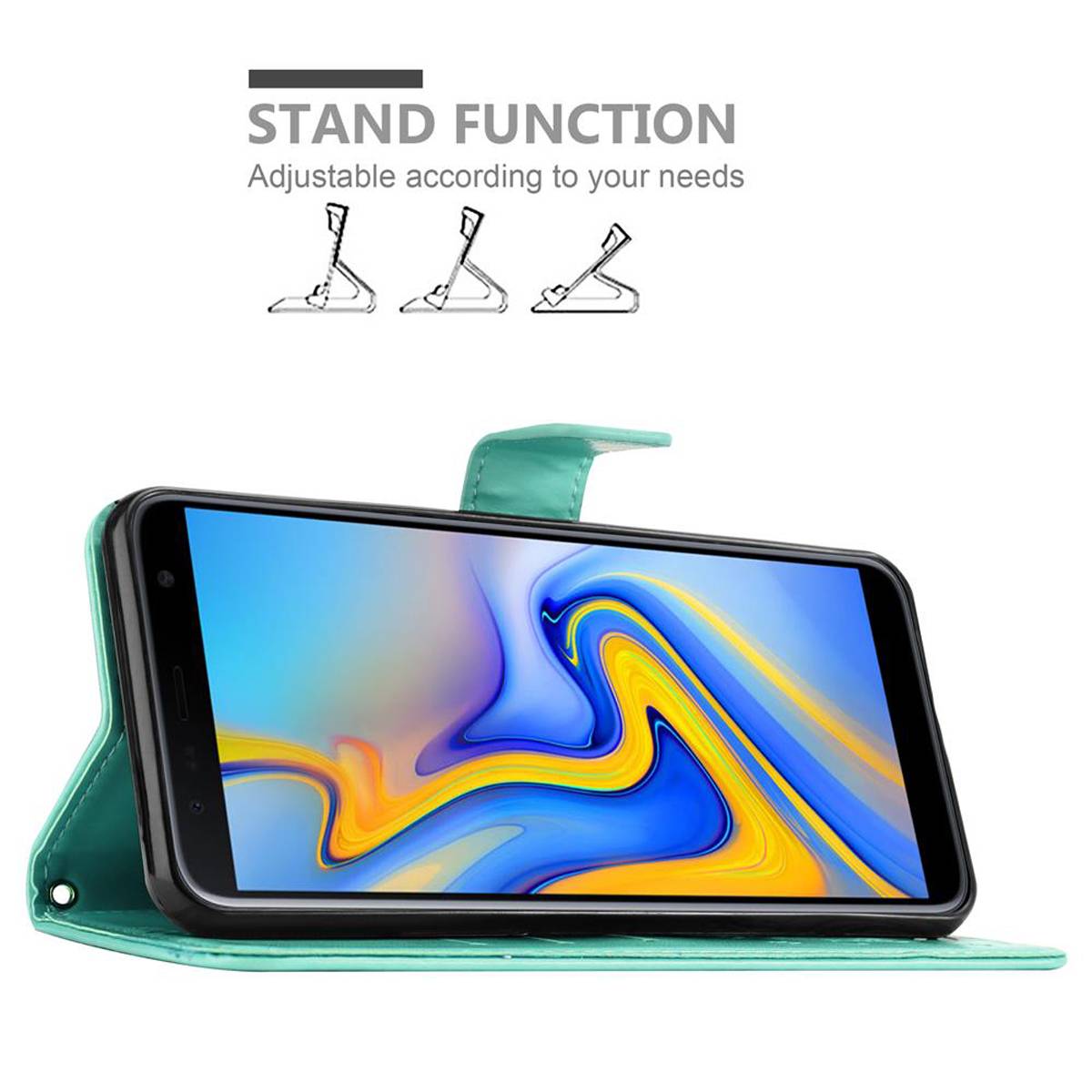 Cadorabo Hülle für Samsung Galaxy J6 PLUS Schutz Hülle in Türkis Schutzhülle Handy Hülle Etui Case Blumen Flower