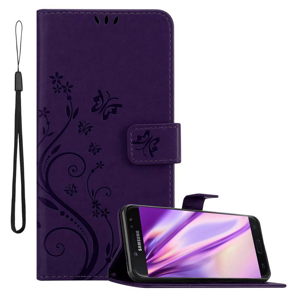 Cadorabo Hülle für Samsung Galaxy J7 2018 Schutz Hülle in Lila Schutzhülle Handy Hülle Etui Case Blumen Flower
