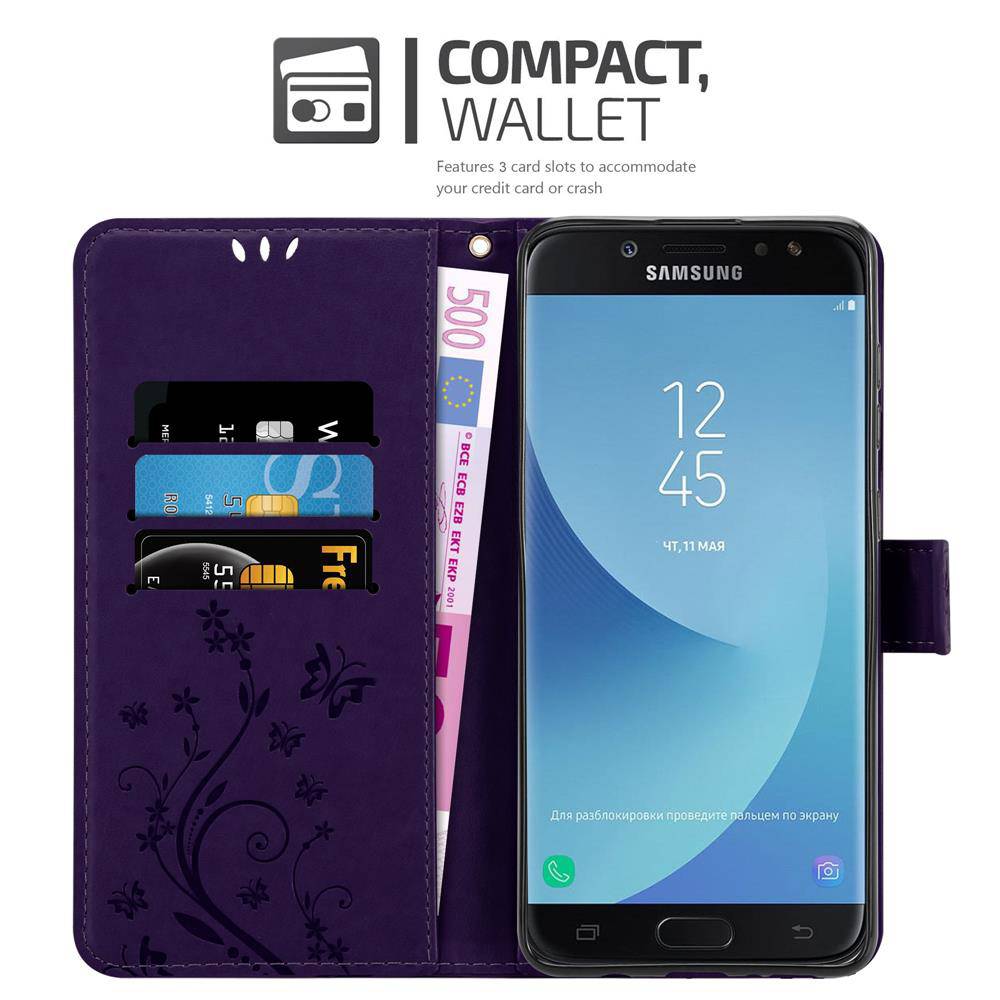 Cadorabo Hülle für Samsung Galaxy J7 2018 Schutz Hülle in Lila Schutzhülle Handy Hülle Etui Case Blumen Flower