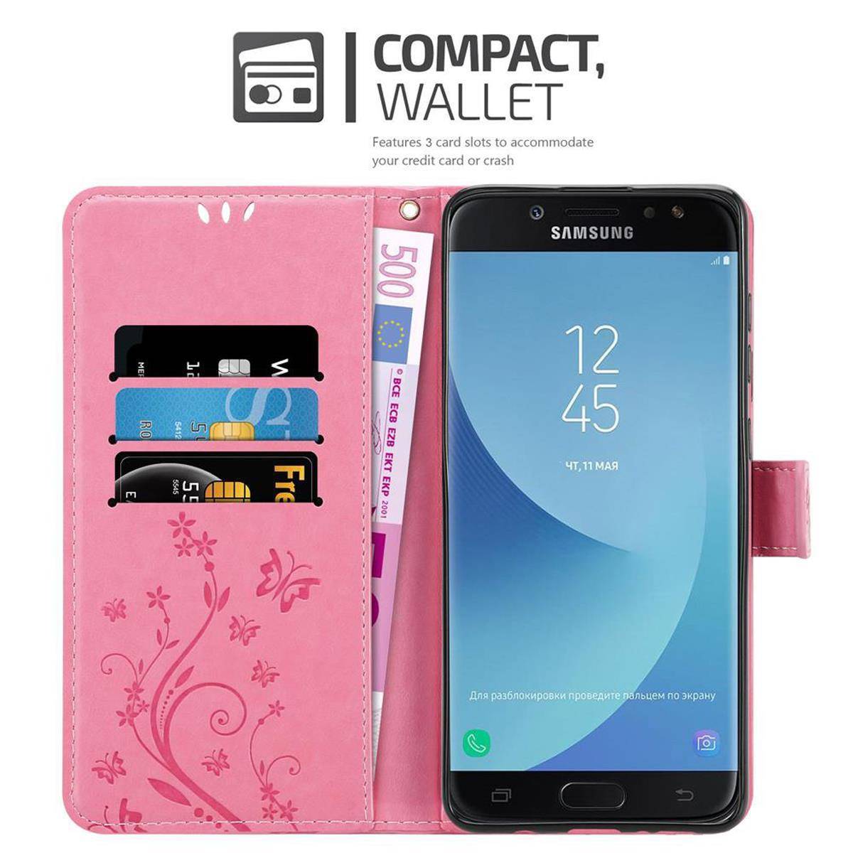 Cadorabo Hülle für Samsung Galaxy J7 2018 Schutz Hülle in Rosa Schutzhülle Handy Hülle Etui Case Blumen Flower