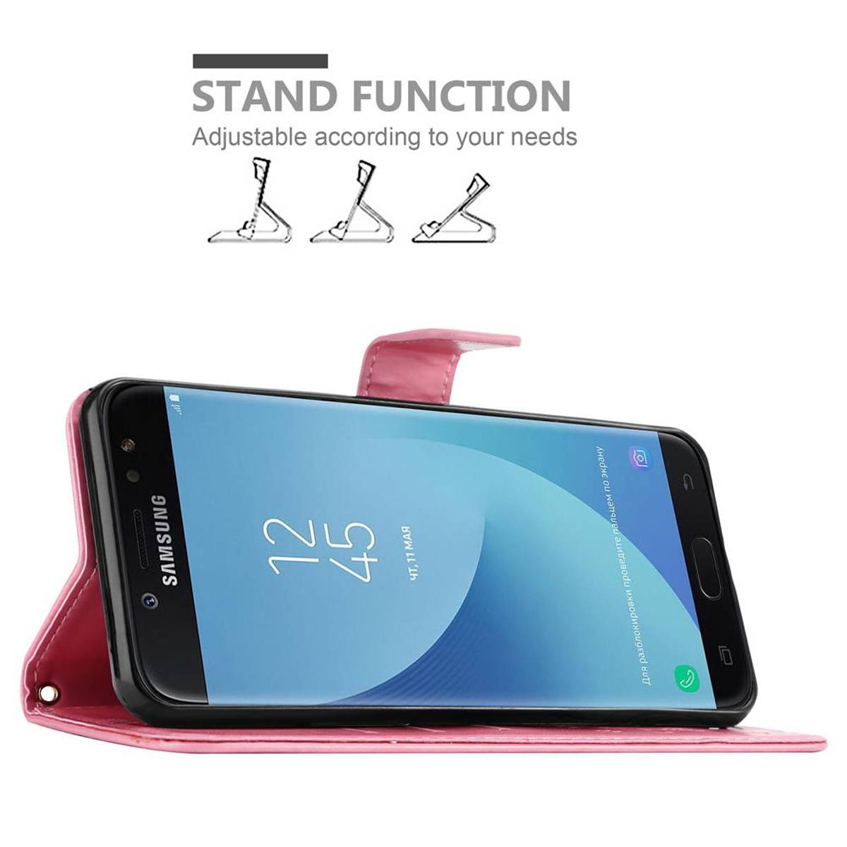 Cadorabo Hülle für Samsung Galaxy J7 2018 Schutz Hülle in Rosa Schutzhülle Handy Hülle Etui Case Blumen Flower