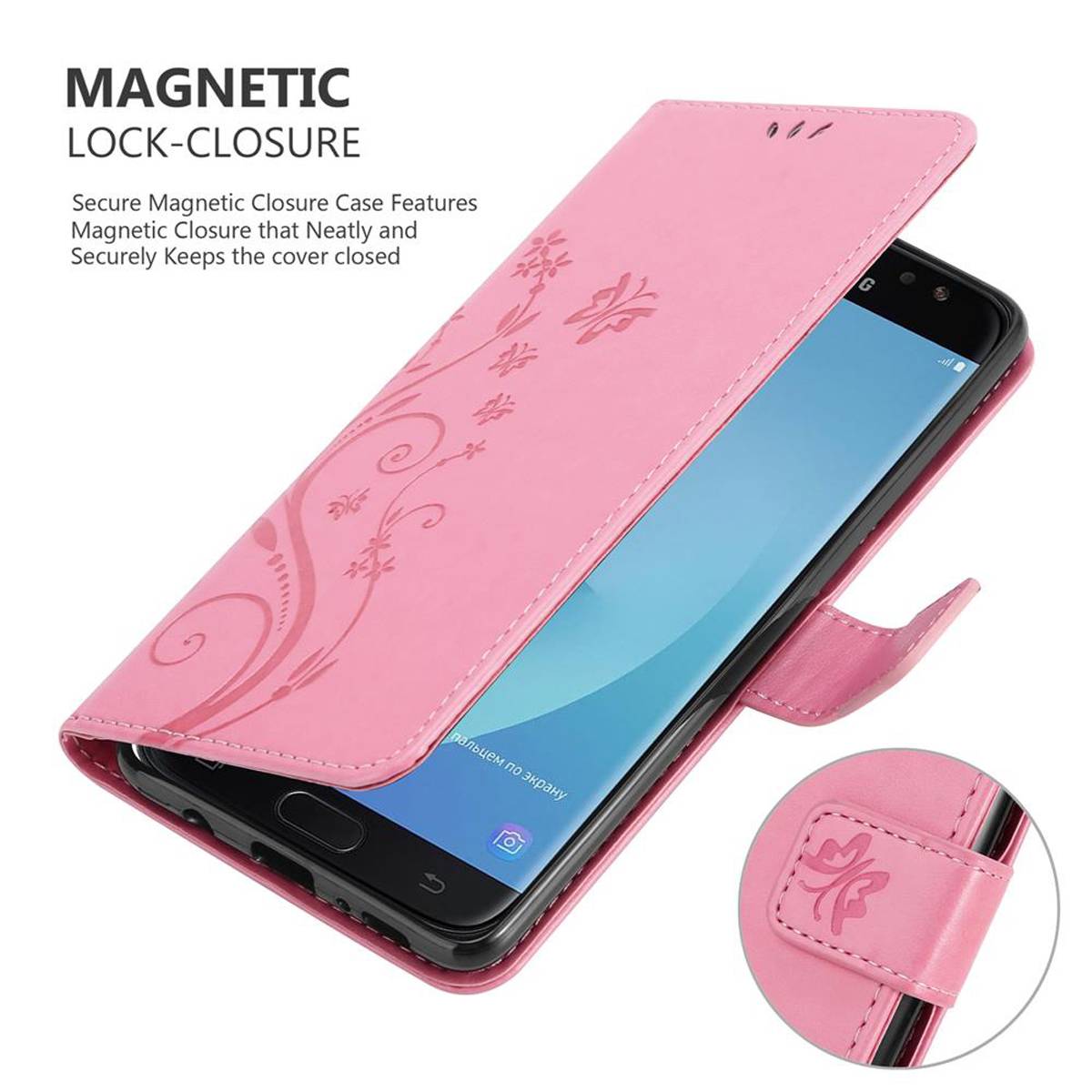 Cadorabo Hülle für Samsung Galaxy J7 2018 Schutz Hülle in Rosa Schutzhülle Handy Hülle Etui Case Blumen Flower