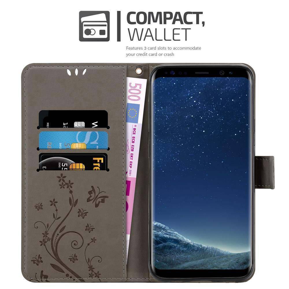 Cadorabo Hülle für Samsung Galaxy S8 Schutz Hülle in Grau Schutzhülle Handy Hülle Etui Case Blumen Flower