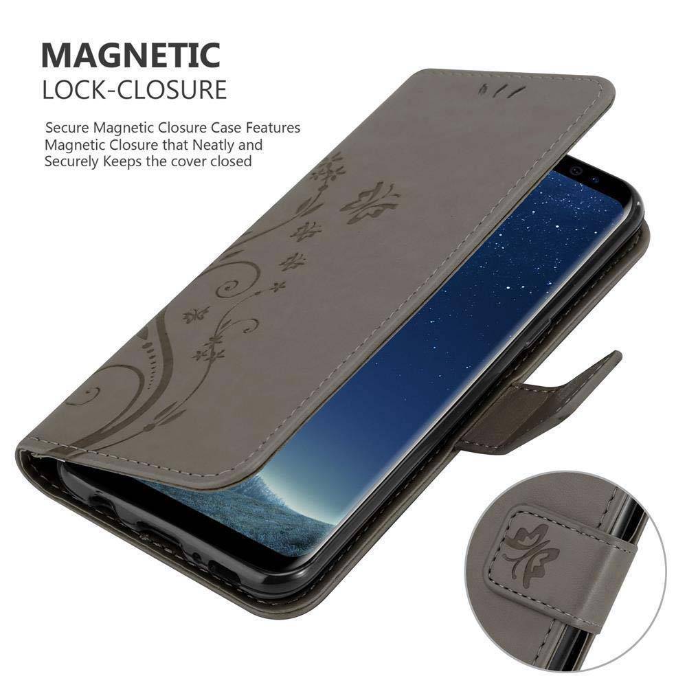 Cadorabo Hülle für Samsung Galaxy S8 Schutz Hülle in Grau Schutzhülle Handy Hülle Etui Case Blumen Flower
