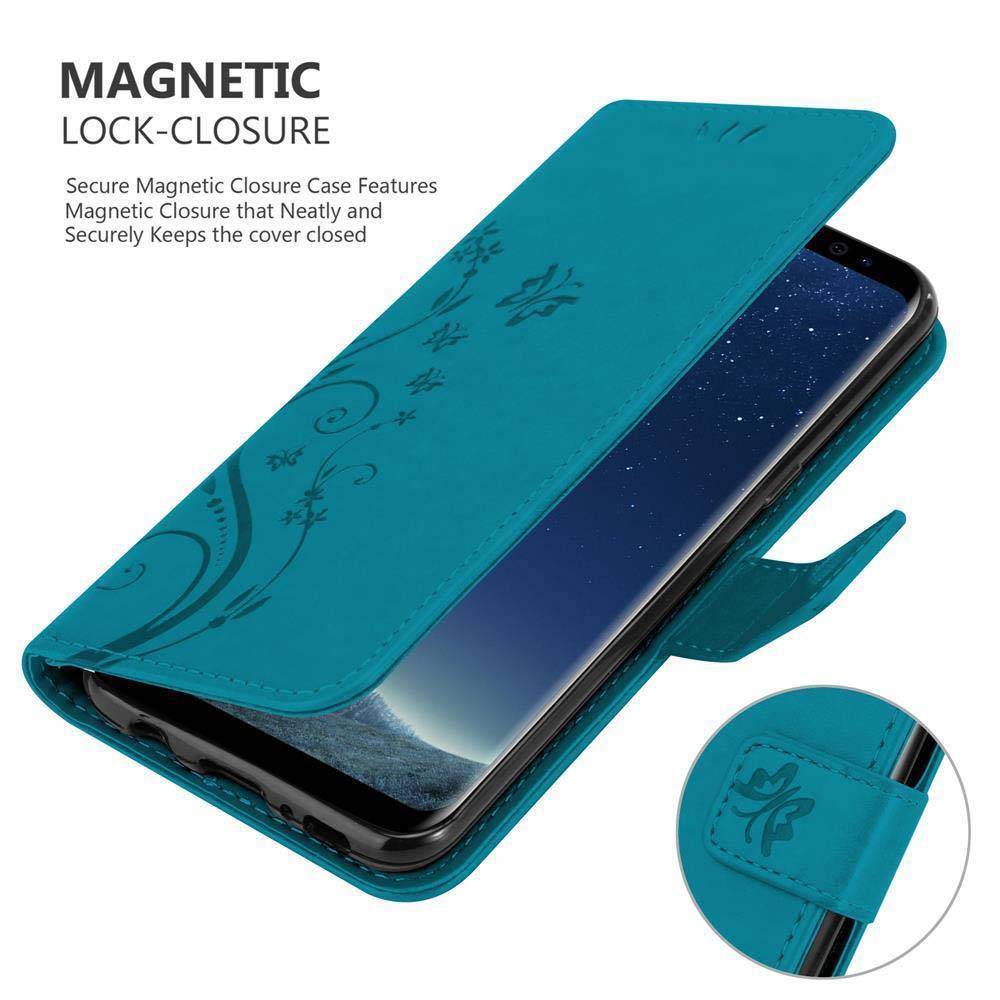 Cadorabo Hülle für Samsung Galaxy S8 Schutz Hülle in Blau Schutzhülle Handy Hülle Etui Case Blumen Flower