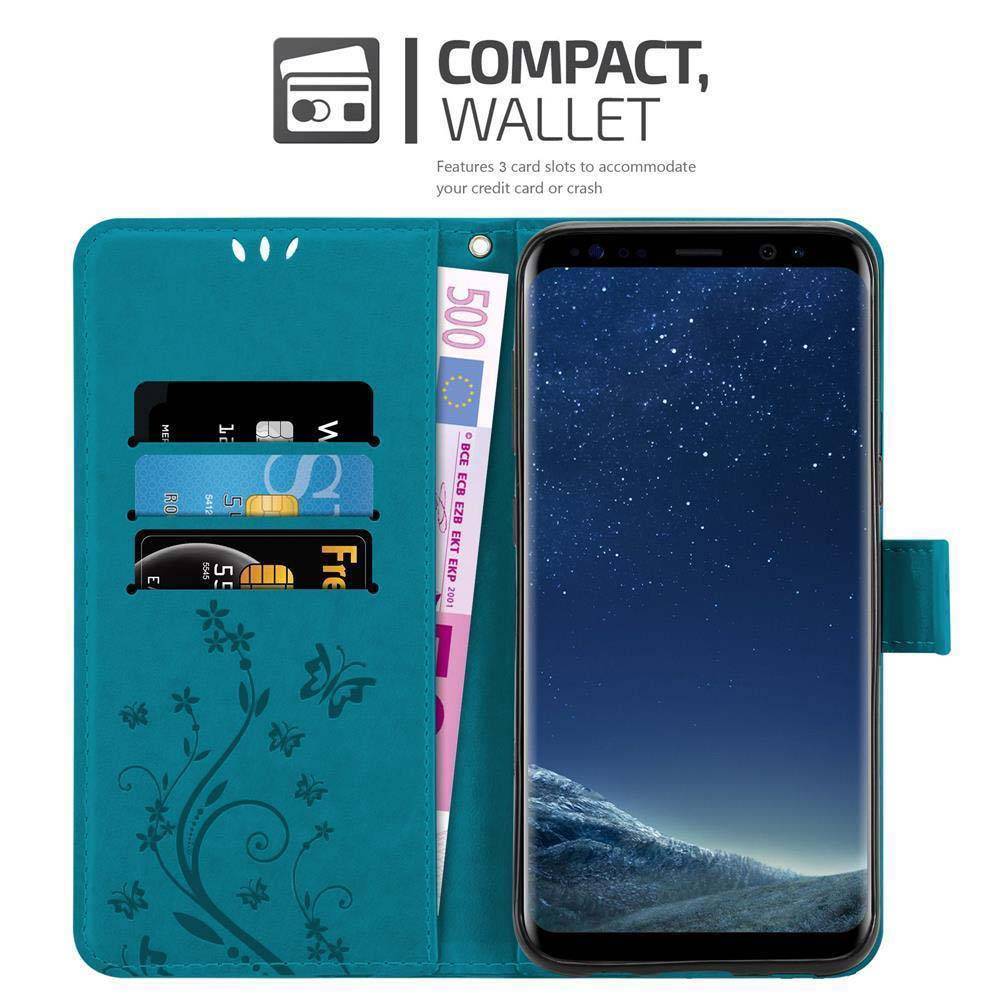 Cadorabo Hülle für Samsung Galaxy S8 Schutz Hülle in Blau Schutzhülle Handy Hülle Etui Case Blumen Flower