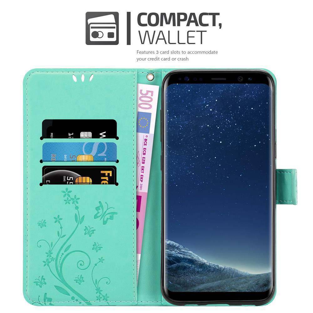Cadorabo Hülle für Samsung Galaxy S8 Schutz Hülle in Türkis Schutzhülle Handy Hülle Etui Case Blumen Flower