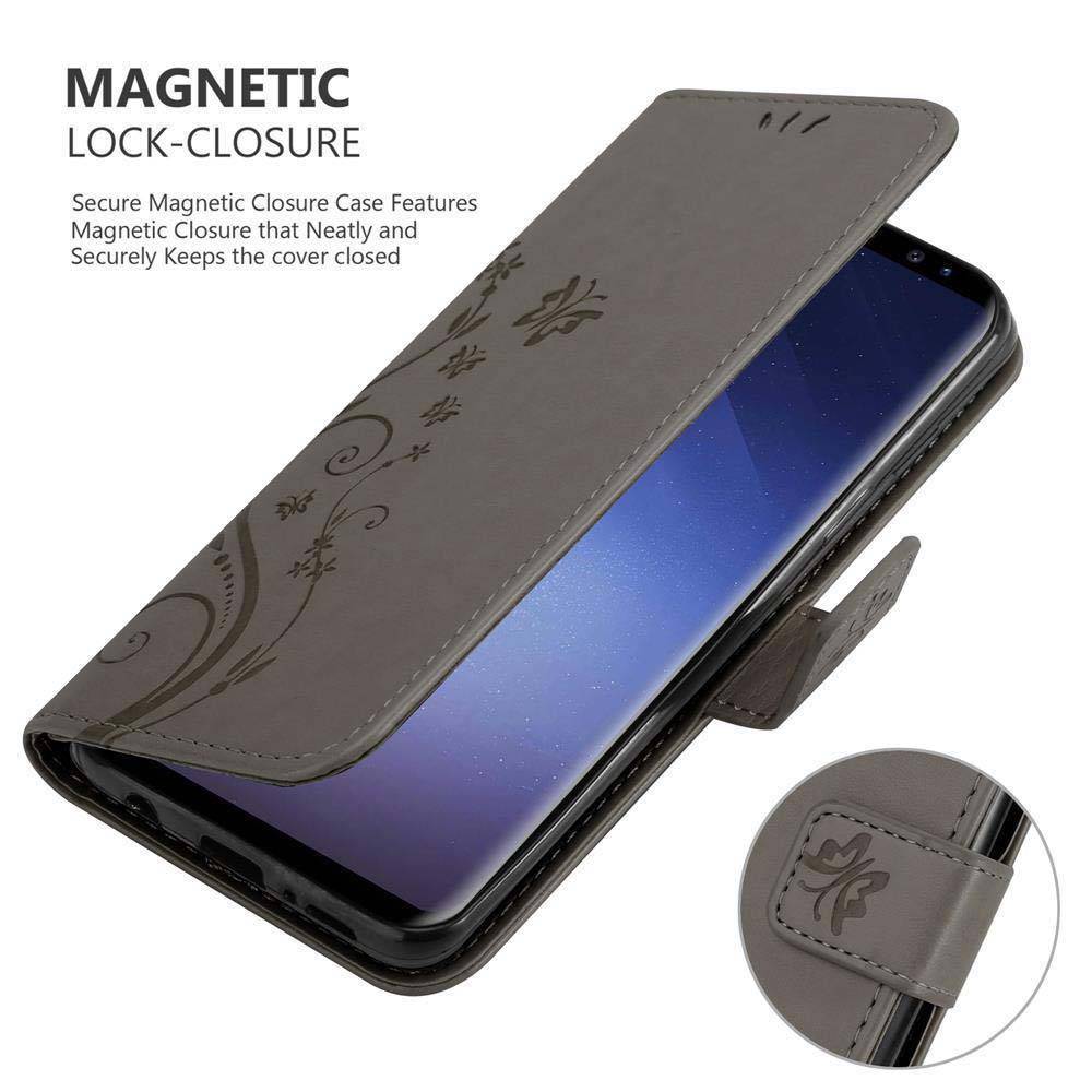 Cadorabo Hülle für Samsung Galaxy S9 PLUS Schutz Hülle in Grau Schutzhülle Handy Hülle Etui Case Blumen Flower