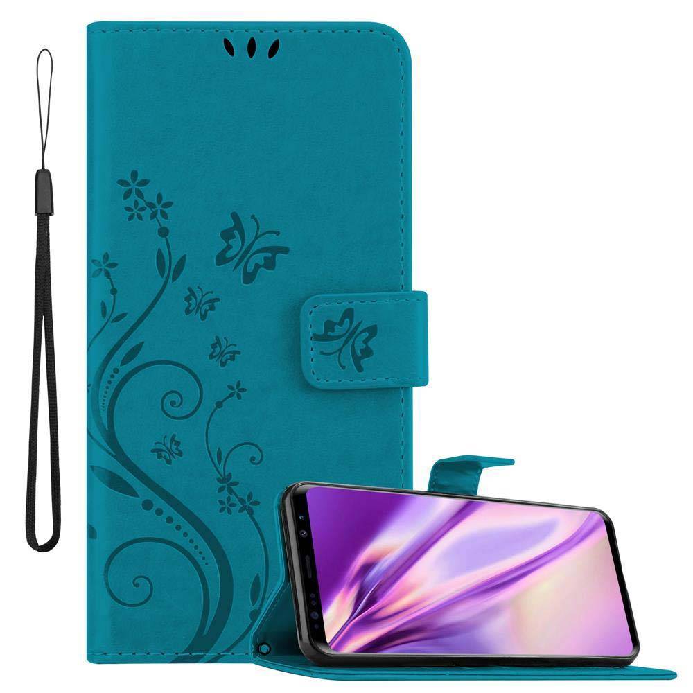 Cadorabo Hülle für Samsung Galaxy S9 PLUS Schutz Hülle in Blau Schutzhülle Handy Hülle Etui Case Blumen Flower