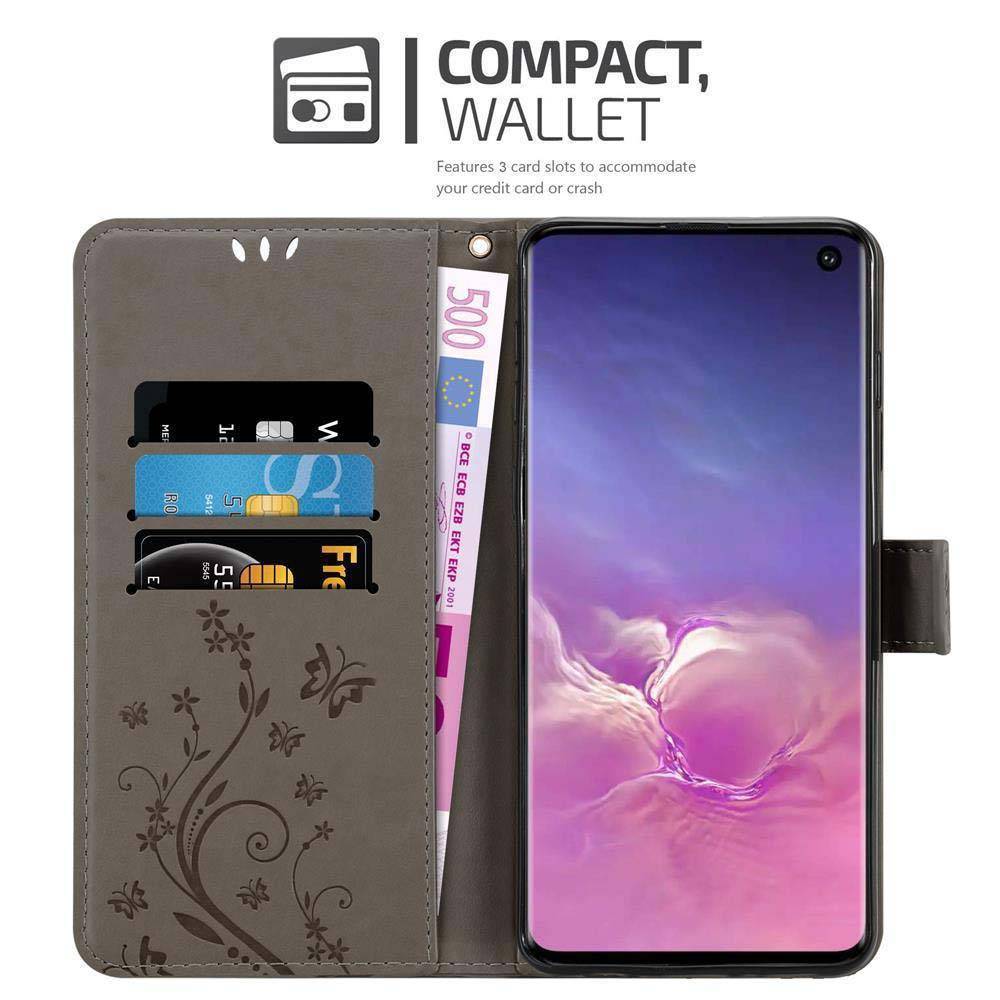 Cadorabo Hülle für Samsung Galaxy S10 4G Schutz Hülle in Grau Schutzhülle Handy Hülle Etui Case Blumen Flower