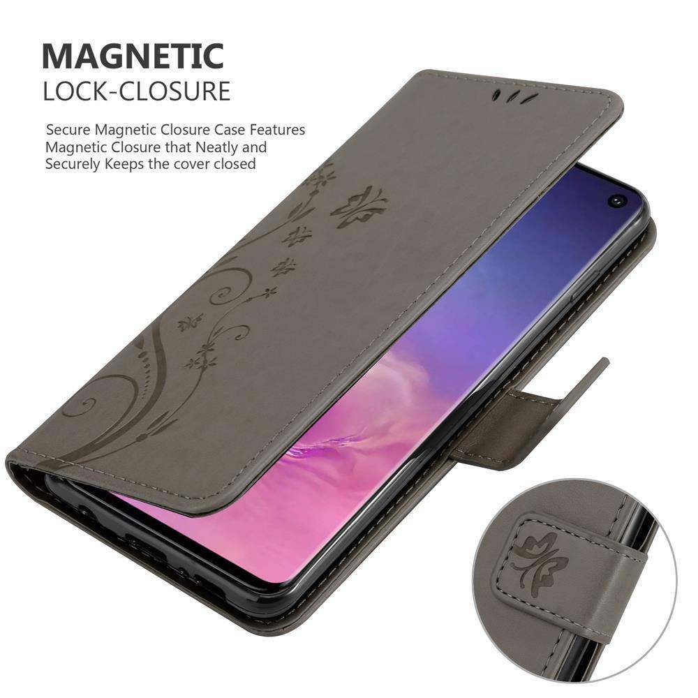 Cadorabo Hülle für Samsung Galaxy S10 4G Schutz Hülle in Grau Schutzhülle Handy Hülle Etui Case Blumen Flower