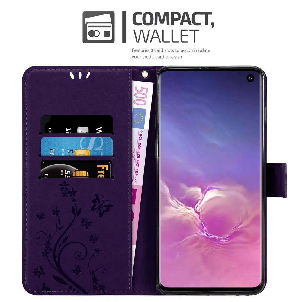 Cadorabo Hülle für Samsung Galaxy S10 4G Schutz Hülle in Lila Schutzhülle Handy Hülle Etui Case Blumen Flower