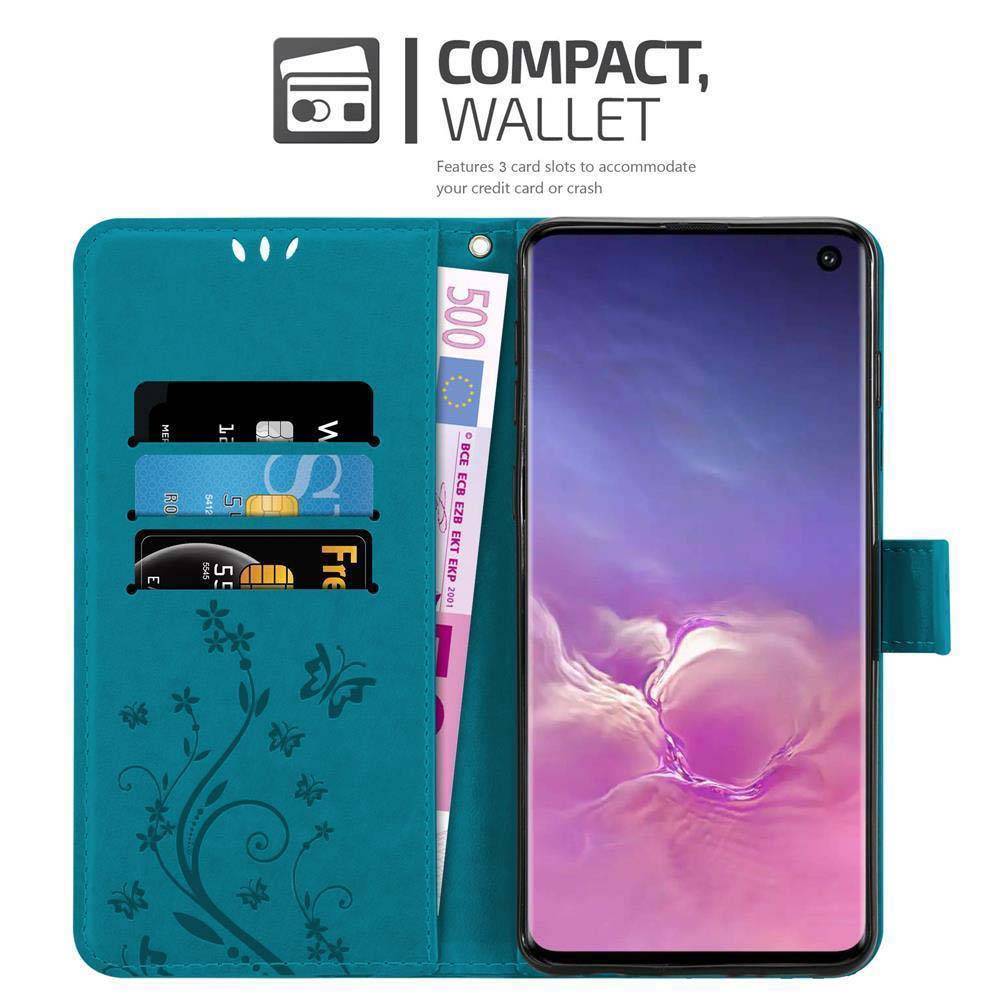 Cadorabo Hülle für Samsung Galaxy S10 5G Schutz Hülle in Blau Schutzhülle Handy Hülle Etui Case Blumen Flower
