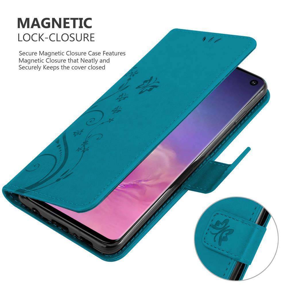 Cadorabo Hülle für Samsung Galaxy S10 5G Schutz Hülle in Blau Schutzhülle Handy Hülle Etui Case Blumen Flower
