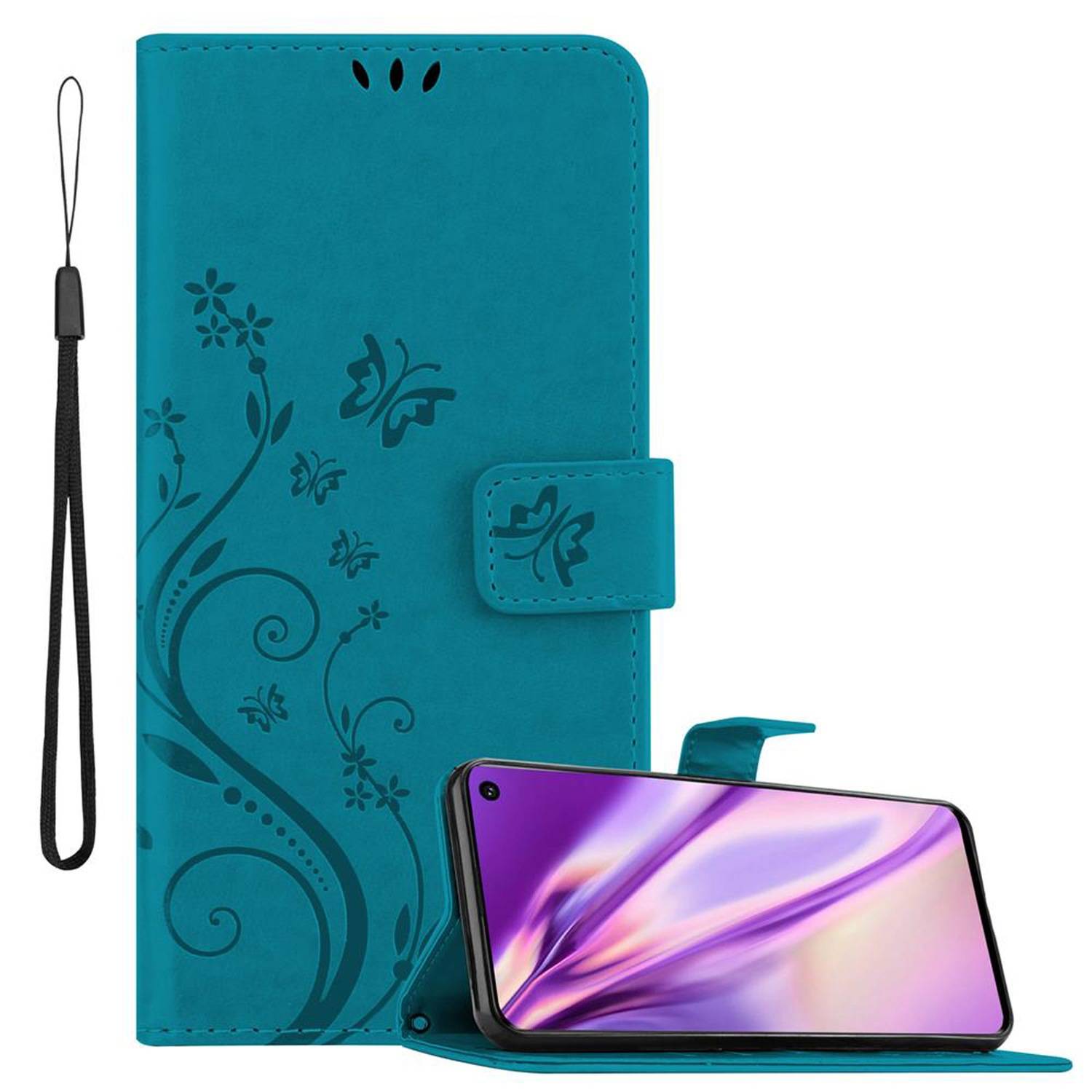 Cadorabo Hülle für Samsung Galaxy S10e Schutz Hülle in Blau Schutzhülle Handy Hülle Etui Case Blumen Flower