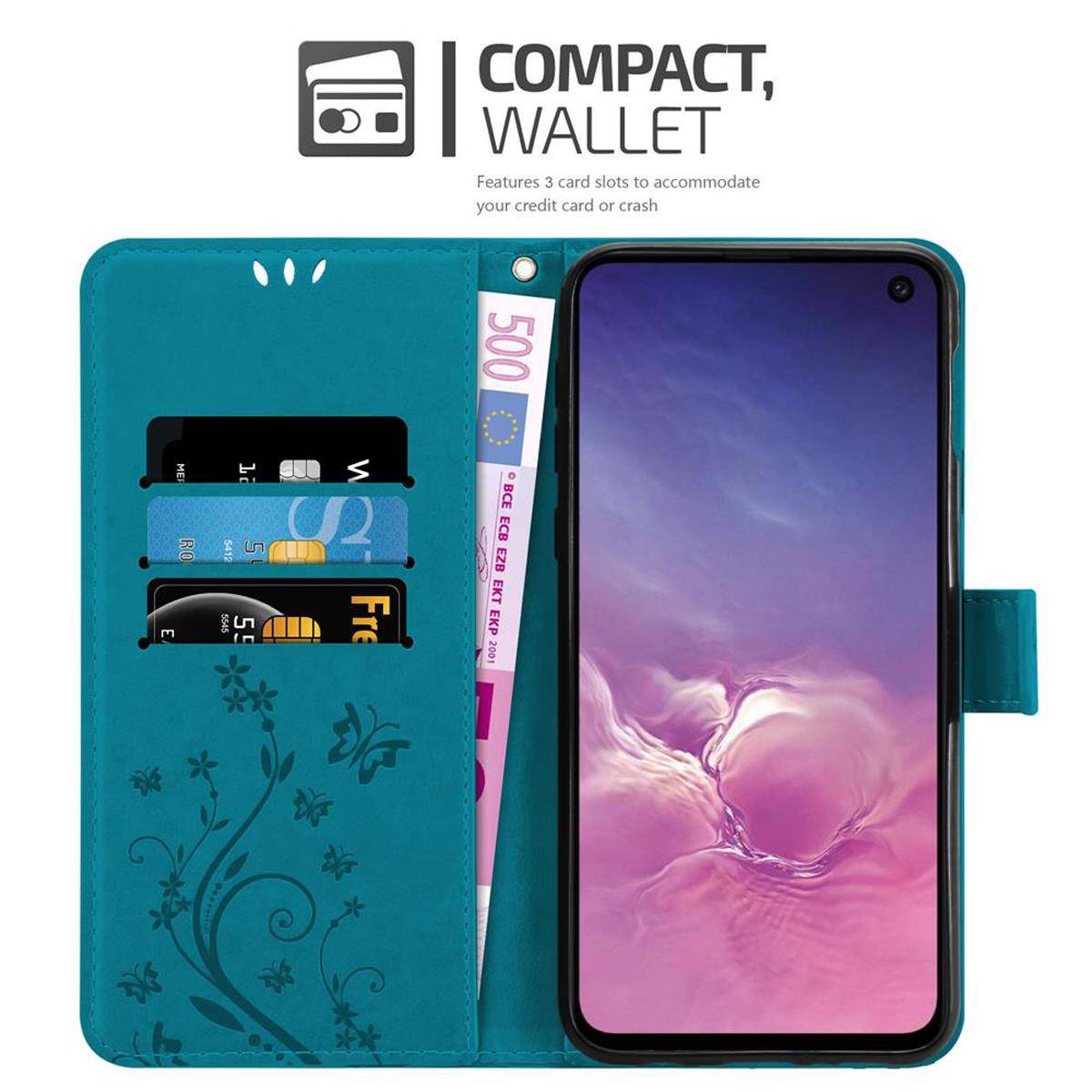 Cadorabo Hülle für Samsung Galaxy S10e Schutz Hülle in Blau Schutzhülle Handy Hülle Etui Case Blumen Flower